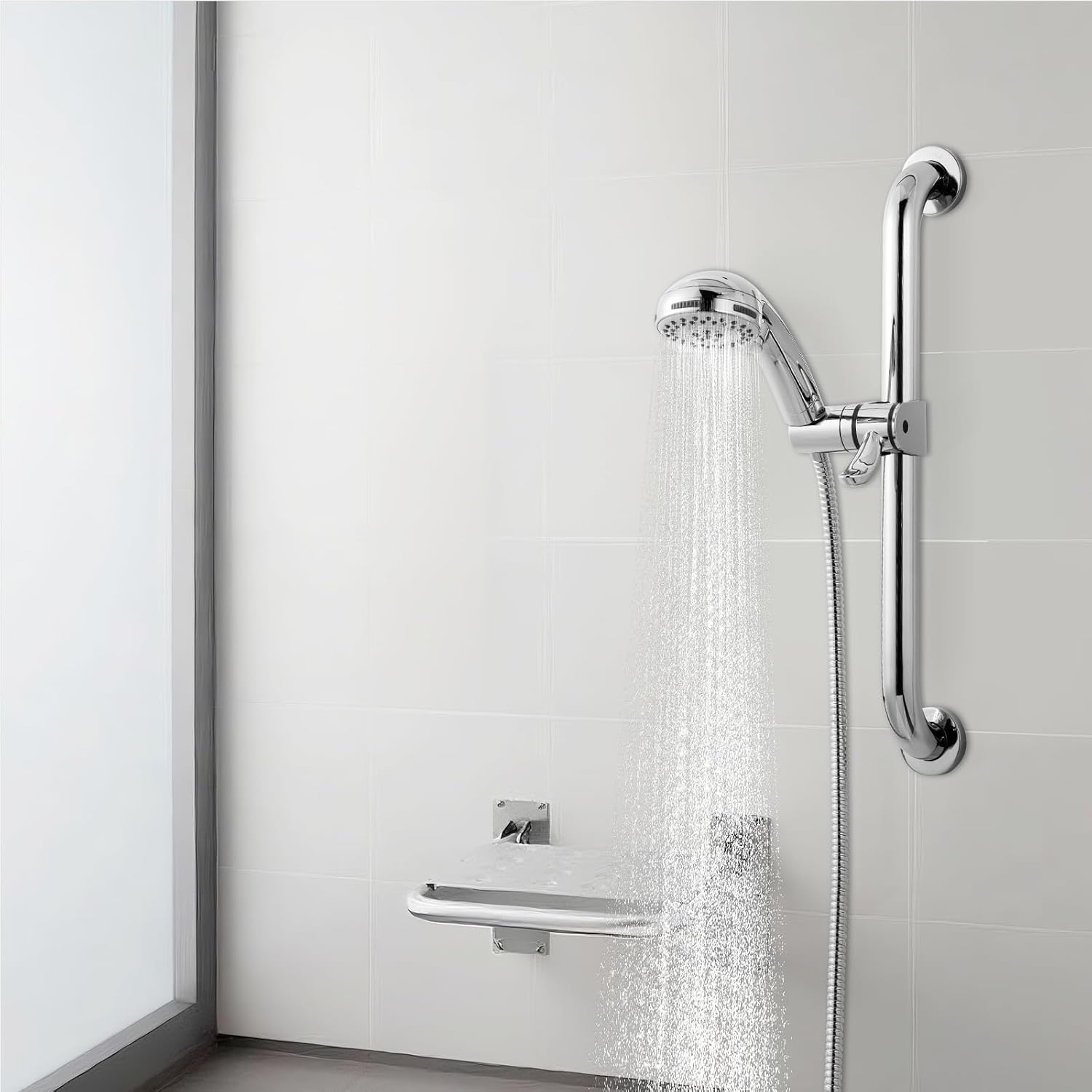 ADA Handshower Shower Grab Bar Head Holder, Universal Fit 1.25''(32mm) Hand Held Shower Bracket for Handicap Grab Bar, Detachable Bathroom Replacement, 360 Degree Rotation Sprayer Holder, Chrome - Image 7