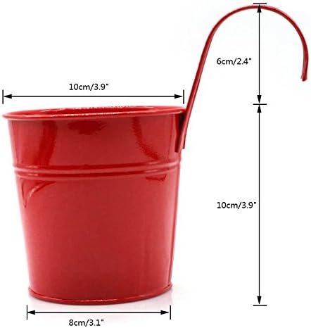 Flower Pots,10 Pcs Metal Iron Hanging Flower Plant Pots Balcony Garden Plant Planter Baskets Fence Bucket Pot 4'' Flower Holders with Detachable Hook - Image 4