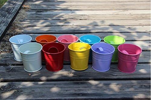 Flower Pots,10 Pcs Metal Iron Hanging Flower Plant Pots Balcony Garden Plant Planter Baskets Fence Bucket Pot 4'' Flower Holders with Detachable Hook - Image 7