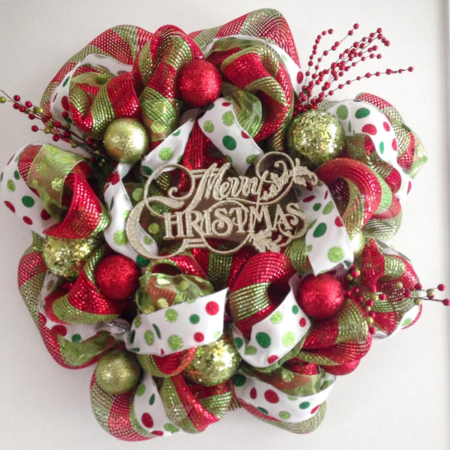 Red and Green Mesh Ribbon - 10 Inch Metallic Foil Stripe Decor for Christmas Tree, Wreaths, DIY Crafts, Valentine's Day - Image 4