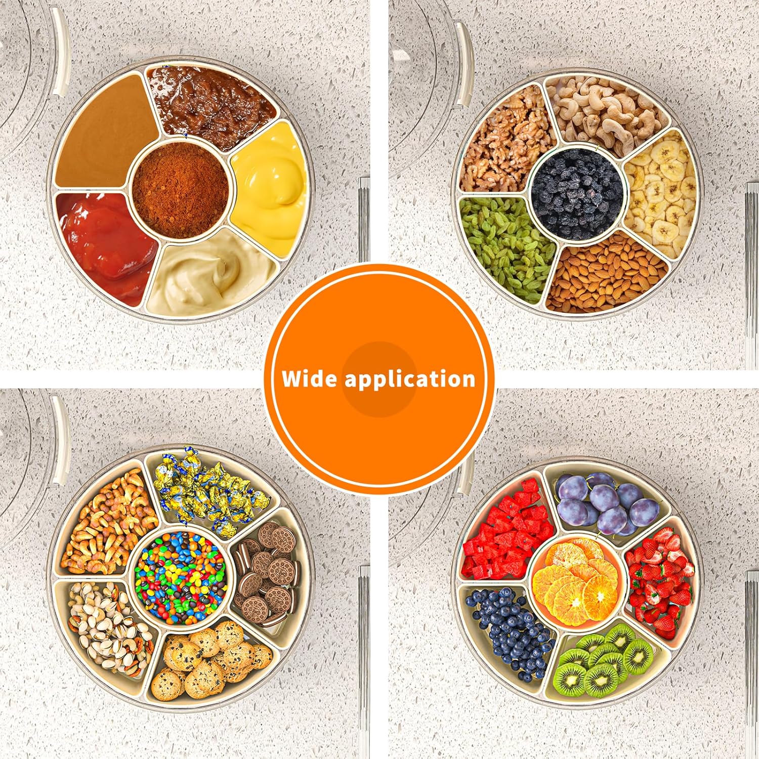 Divided Serving Tray with Lid and Handle, Stackable Snackle Box Container for Fruits Candy Organizer, Portable Spinning Rounded Veggie Tray for Kitchen, Party, Trave and Picnic-1 PACK - Image 3