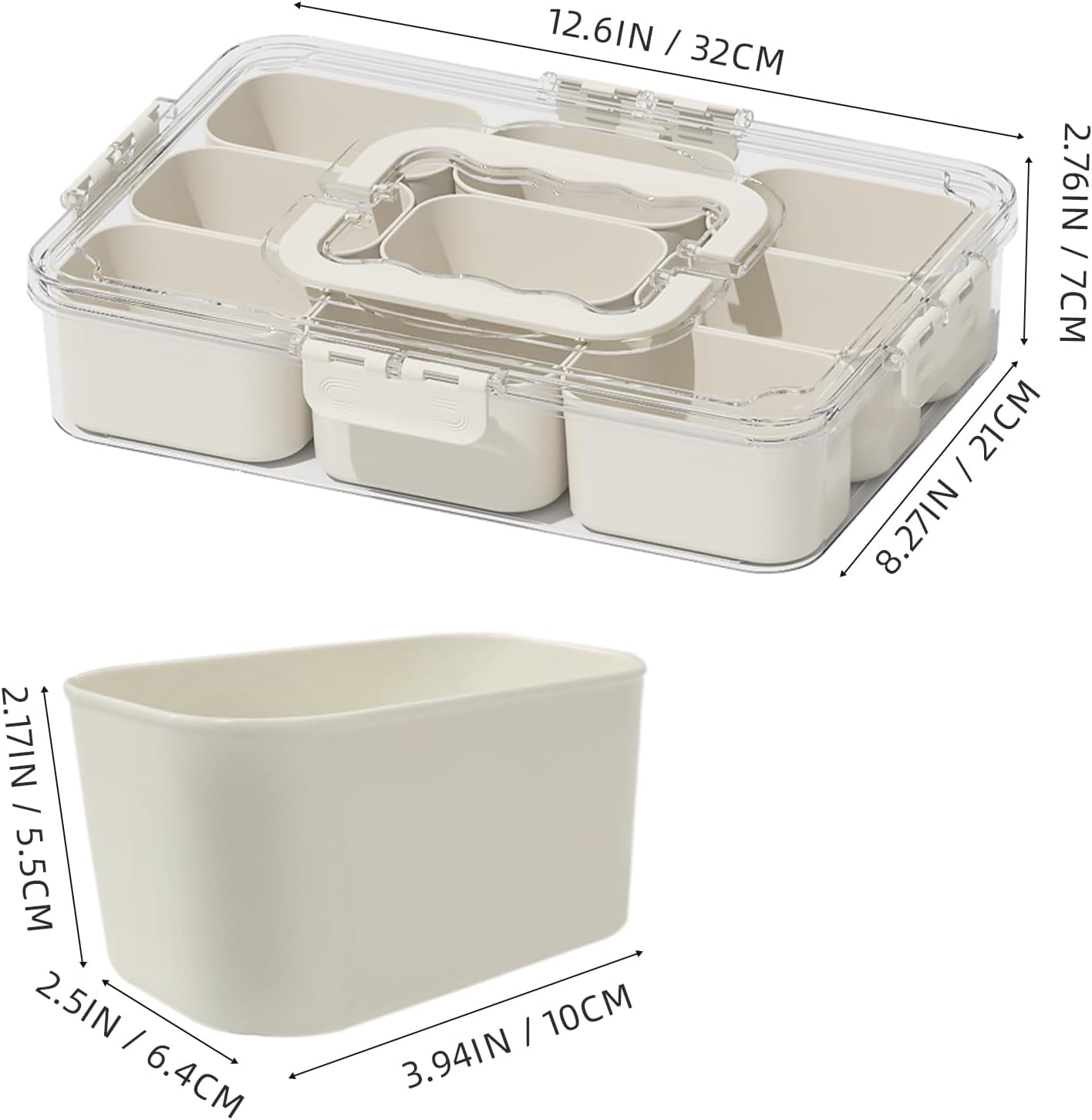 Snackle Box Container, Portable 9 Compartments Divided Serving Tray with Lid and Handle, Clear Snack Box, Stackable Snack Platters Organizer for Fruits, Candies, Vegetables, Nuts-2 PACK - Image 7