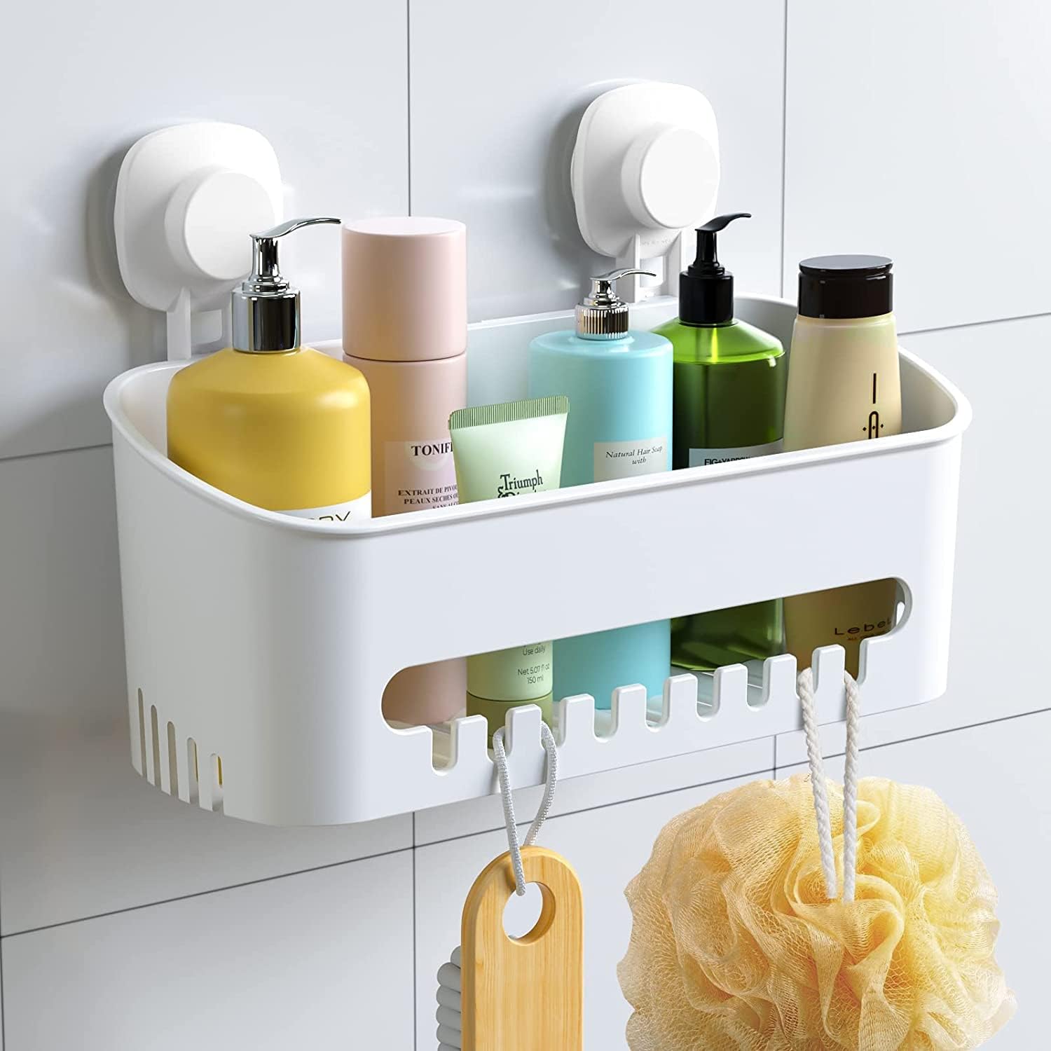 Suction Cup Shower Caddy - No Drilling Removable Shower Caddy - Powerful Suction Shower Organizer Max Hold 22lbs, Waterproof Suction Storage Basket for Bathroom & Kitchen - Image 1