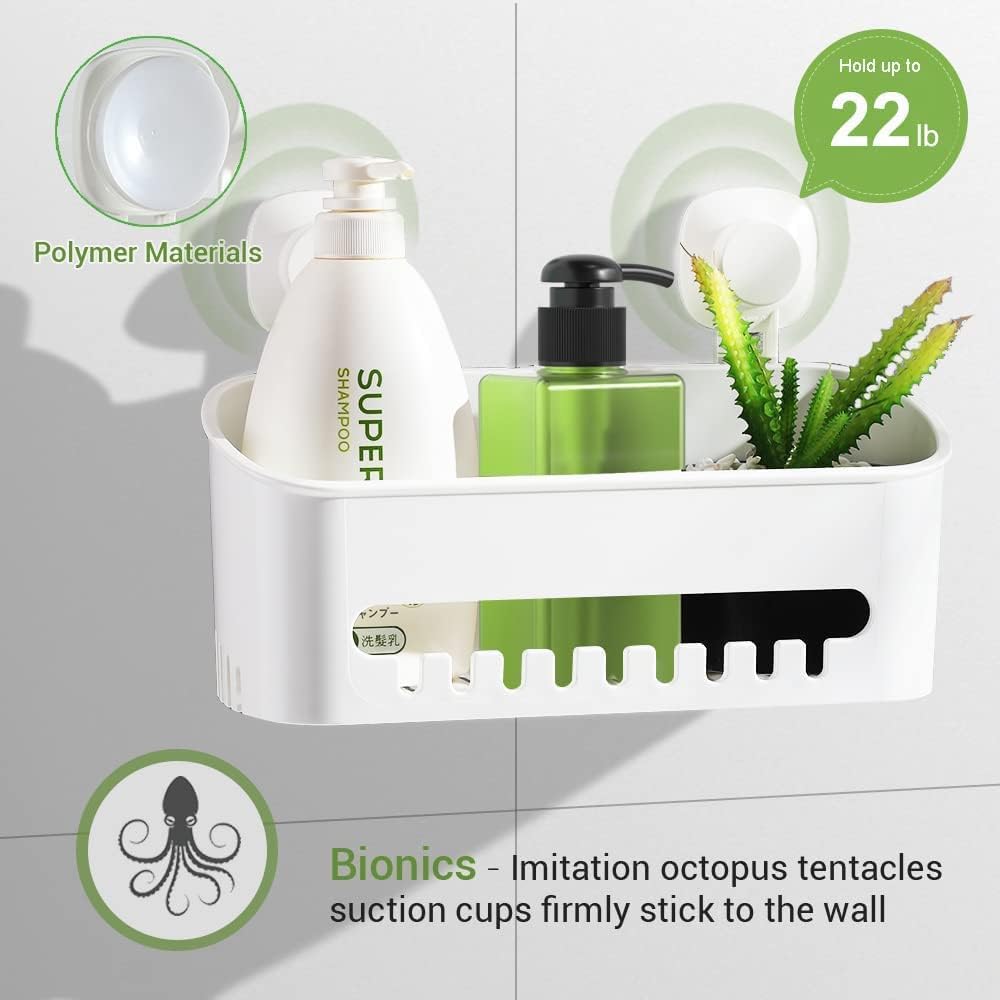 Suction Cup Shower Caddy - No Drilling Removable Shower Caddy - Powerful Suction Shower Organizer Max Hold 22lbs, Waterproof Suction Storage Basket for Bathroom & Kitchen - Image 2