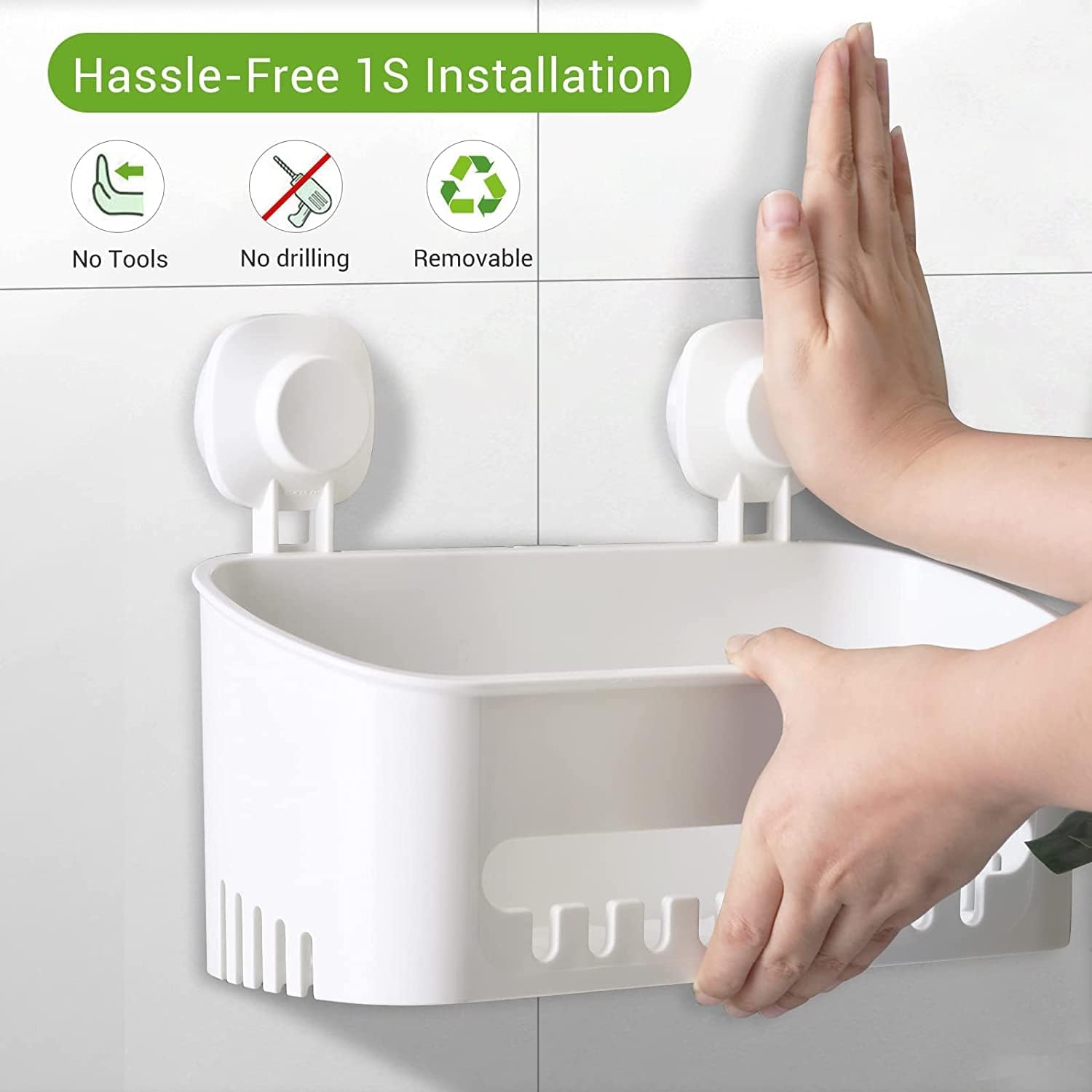 Suction Cup Shower Caddy - No Drilling Removable Shower Caddy - Powerful Suction Shower Organizer Max Hold 22lbs, Waterproof Suction Storage Basket for Bathroom & Kitchen - Image 3