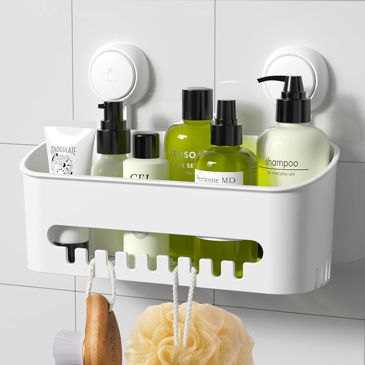 Shower Caddy Suction Cup NO-Drilling Removable Shower Shelf Powerful Heavy Duty Hold up to 22lbs, Waterproof Storage Basket for Shampoo & Toiletries Bathroom & Kitchen Caddy Organizer - Image 1