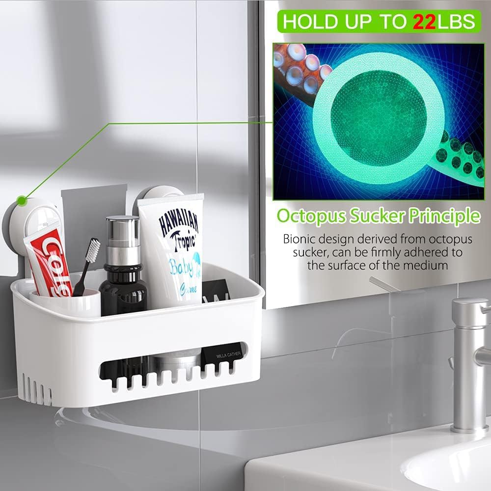 Shower Caddy Suction Cup NO-Drilling Removable Shower Shelf Powerful Heavy Duty Hold up to 22lbs, Waterproof Storage Basket for Shampoo & Toiletries Bathroom & Kitchen Caddy Organizer - Image 3