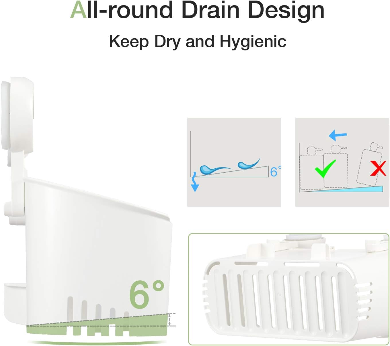 Shower Caddy Suction Cup NO-Drilling Removable Shower Shelf Powerful Heavy Duty Hold up to 22lbs, Waterproof Storage Basket for Shampoo & Toiletries Bathroom & Kitchen Caddy Organizer - Image 5