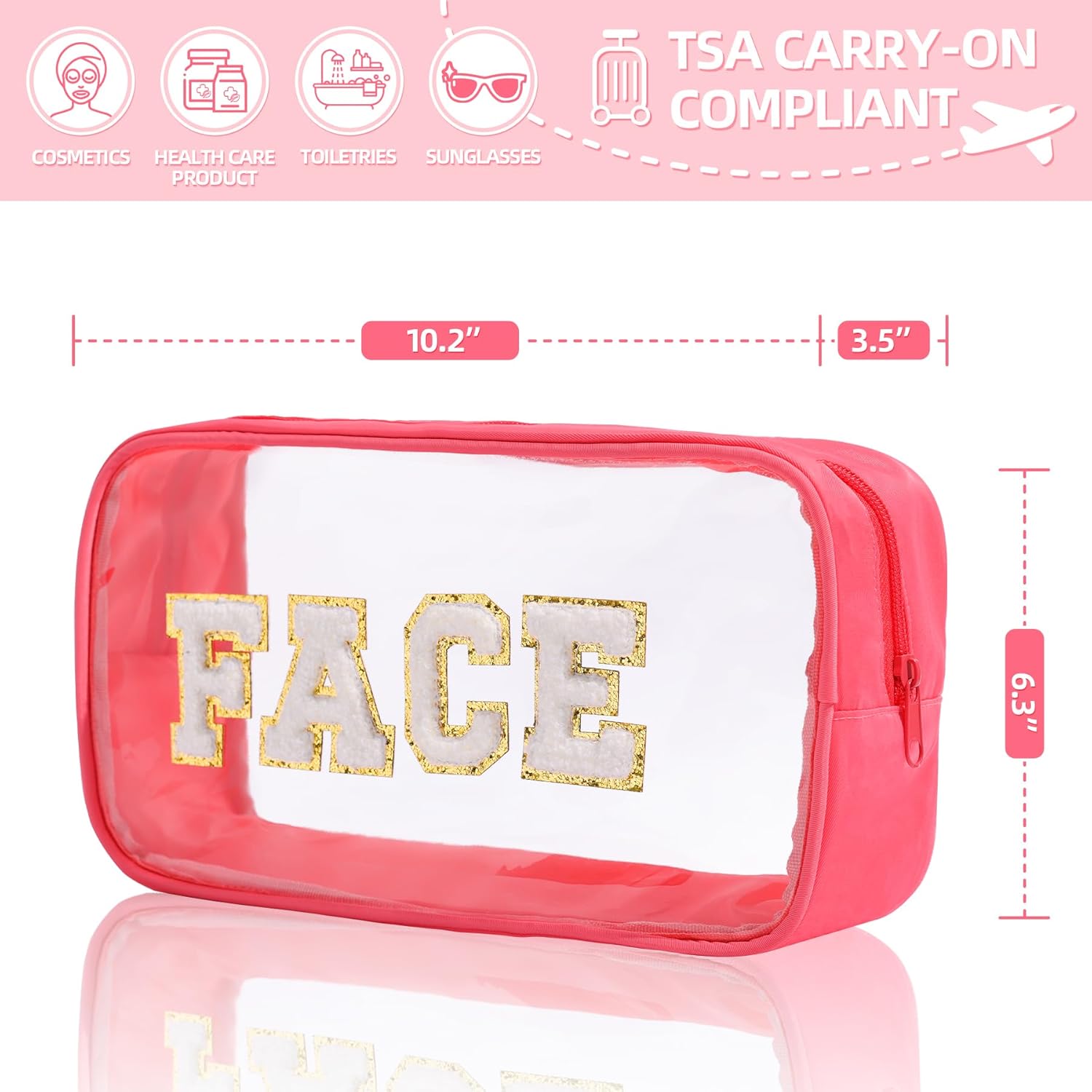 Clear Makeup Bags with Chenille Letters, 4 Pack Preppy Cosmetic Pouch Zipper, Personalized Initial beauty case, Travel Toiletry vanity organizer for Women Girl (Hair, Face, Skin, Stuff) - Image 4