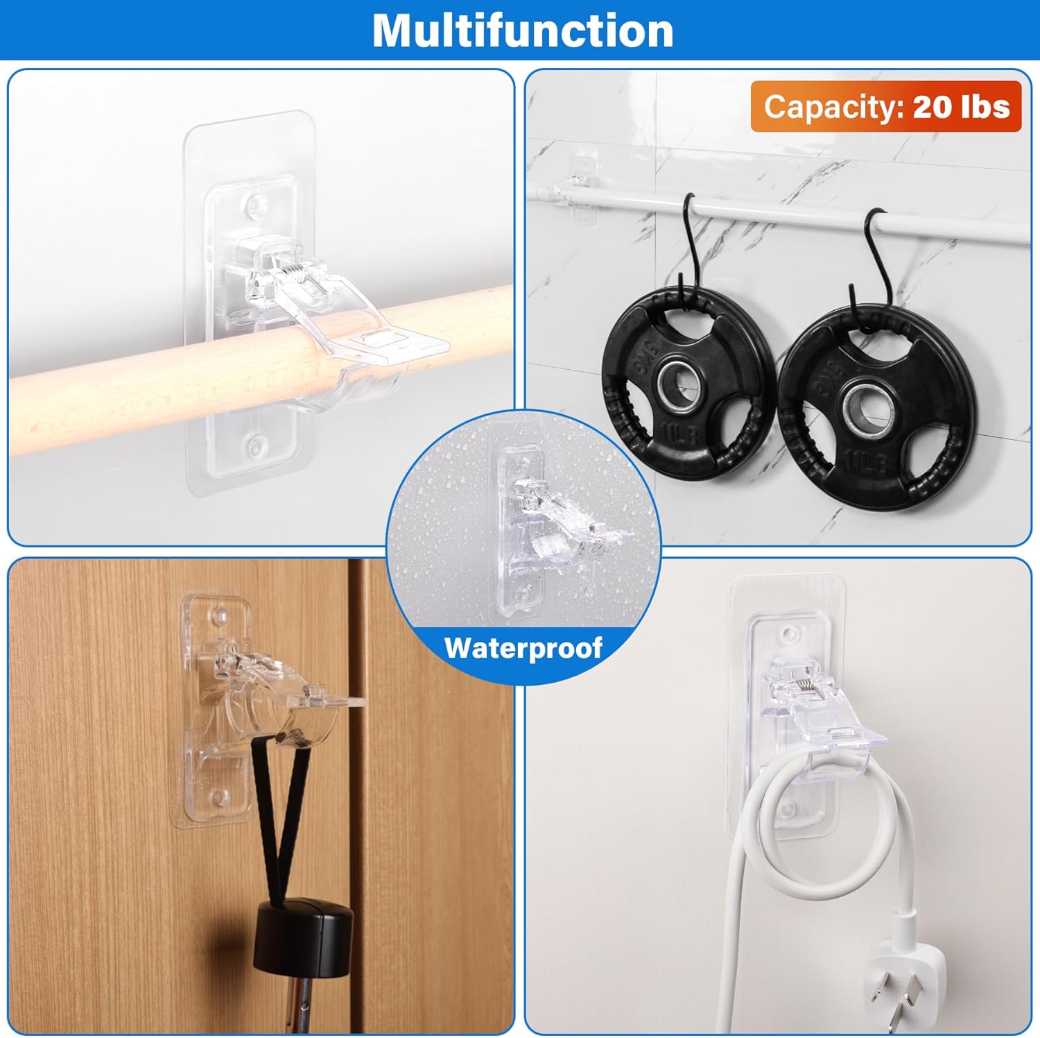 6-Pack No Drill Needed Curtain Rod Holders, Self Adhesive Rod Brackets for Smooth Walls, Multipurpose Nail-Free Stick on Curtain Rod Hooks, Screw Mount Curtain Hangers for Textured Surfaces - Image 7