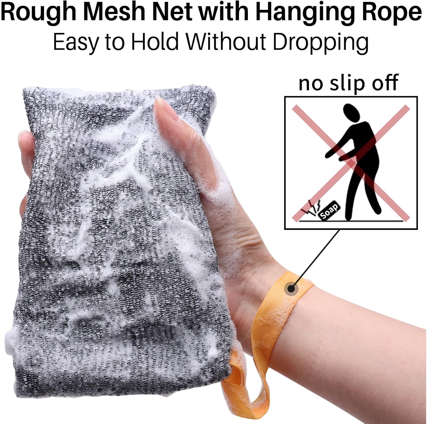 6-Pack Soap Pocket Exfoliating Soap Saver Pouch, Body Scrubber Rough Sponge Exfoliator for Bath or Shower, Gray Mesh Bar Soap Foam Lather Pouch - Image 2