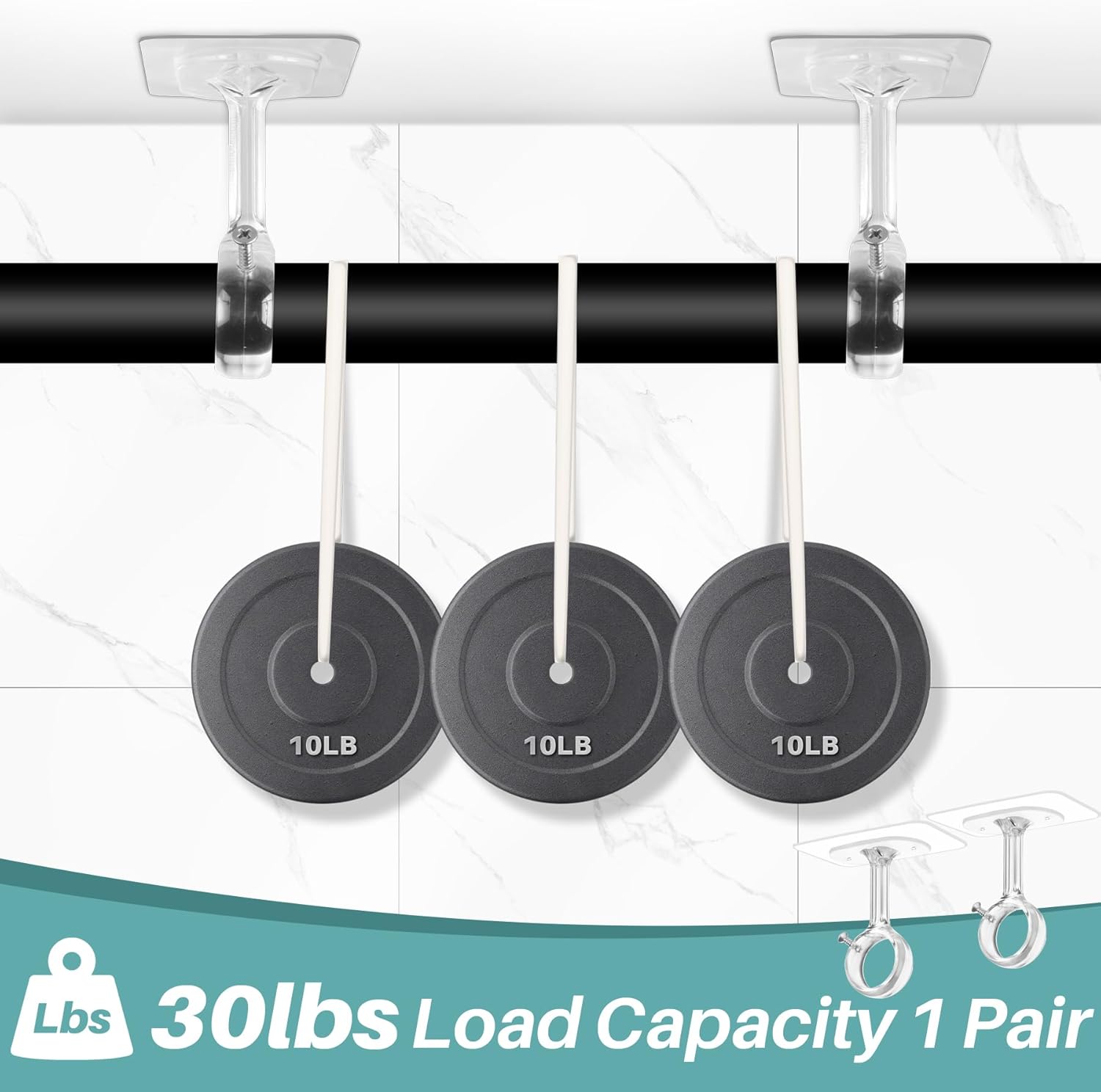 6-Pack No Drilling Ceiling Mounted Curtain Rod Brackets, Self Adhesive Curtain Rod Holder, Heavy Duty Stick No Wall Damage Rods Hanger Hooks for Home Renter Dorm Kitchen Bedroom Bathroom - Image 4