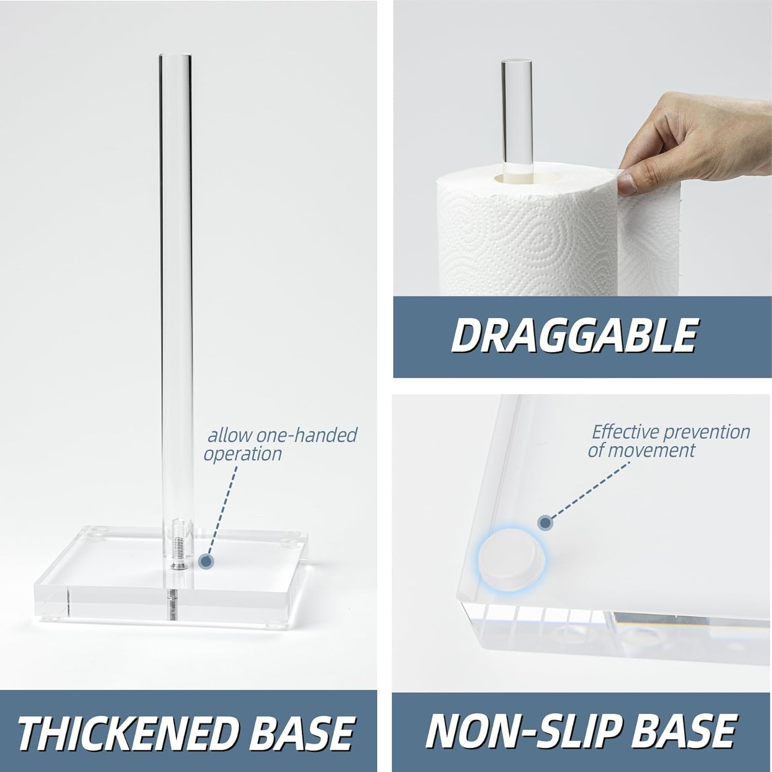 Transparent Acrylic Paper Towel Stand Holder, Freestanding Tabletop Roll Paper Tower Holder, Countertop Paper Towel Dispenser for Kitchen, Bathroom, Coffee Table - Image 2