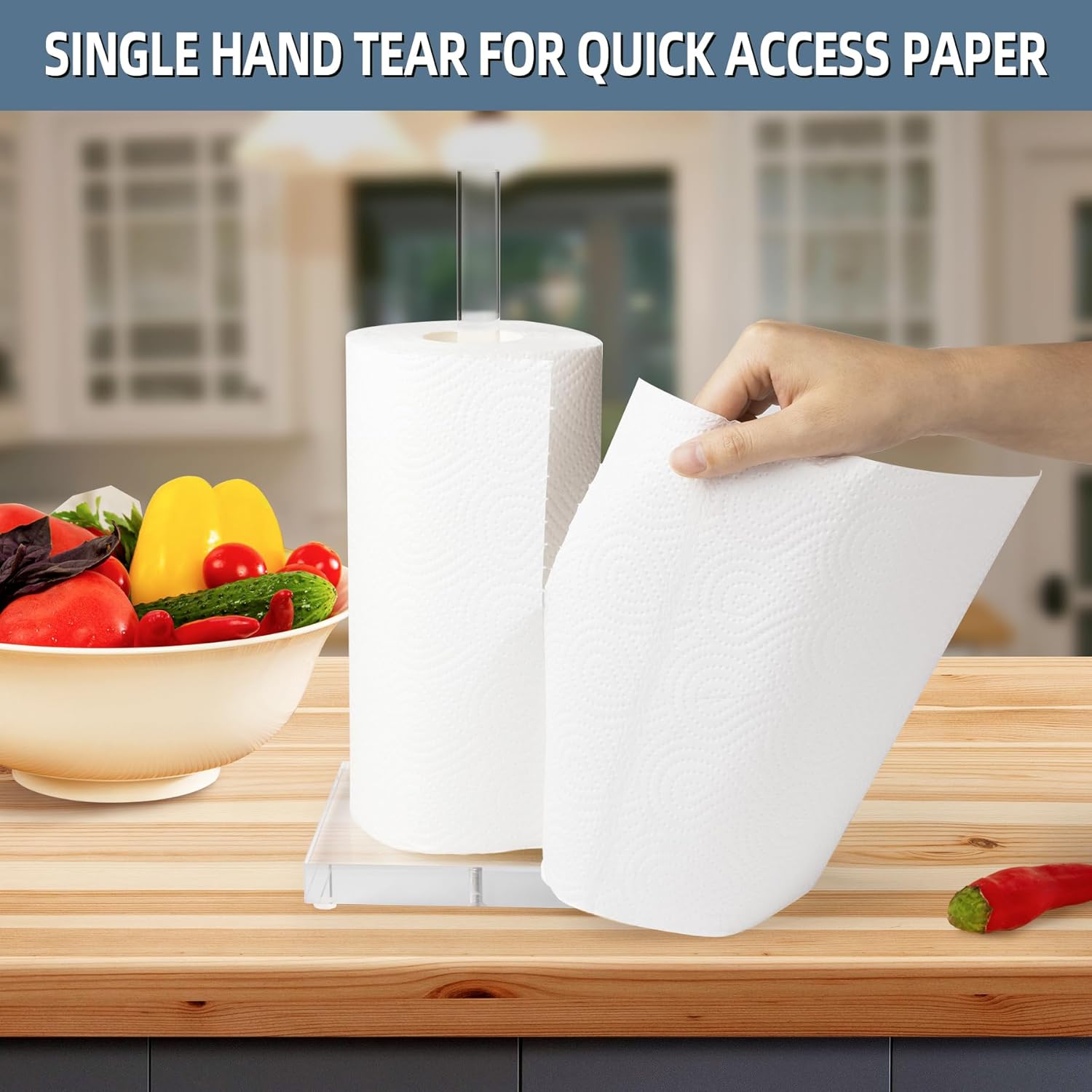 Transparent Acrylic Paper Towel Stand Holder, Freestanding Tabletop Roll Paper Tower Holder, Countertop Paper Towel Dispenser for Kitchen, Bathroom, Coffee Table - Image 3