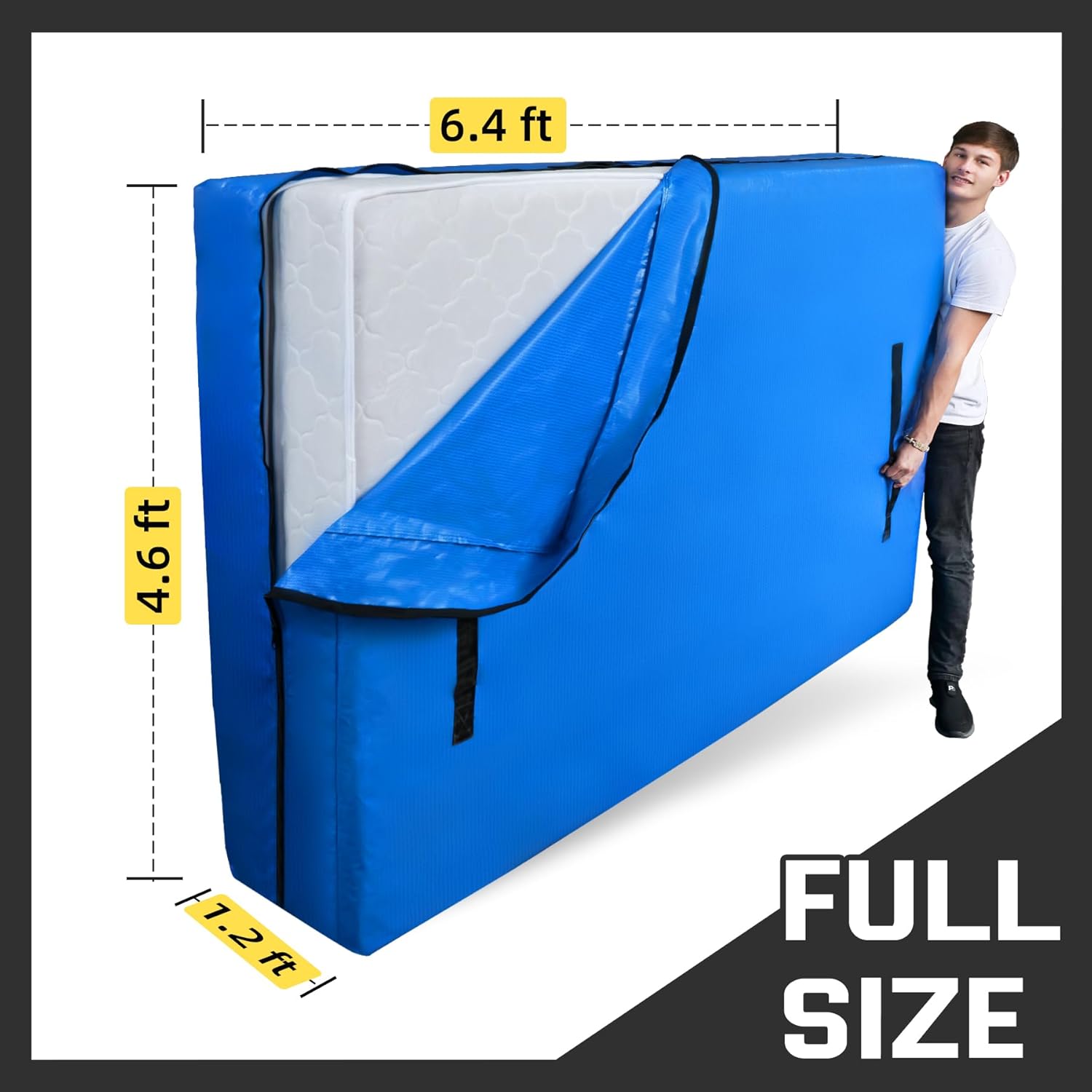 Mattress Bag for Moving & Storage of Full Size, Heavy Duty Mattress Cover for Moving with 12 Handles and Dual Zippers Closure, Thick Reusable Mattress Protector for Moving Supplies & Moving Bags - Image 2