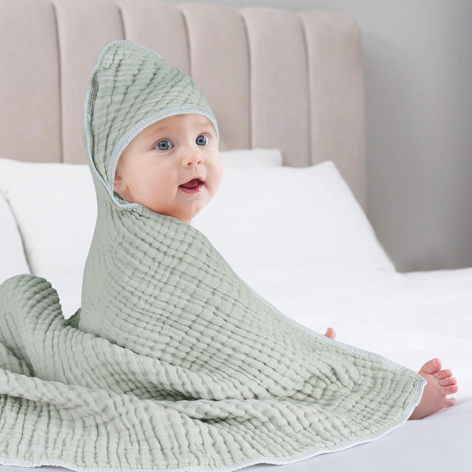 2 Pack Hooded Baby Towels, 100% Muslin Cotton Bath Towel for Babies, Newborn, Infant and Toddler, Absorbent Soft Baby Bath Towel with Hood, Boy and Girl Bath Essentials - Image 2