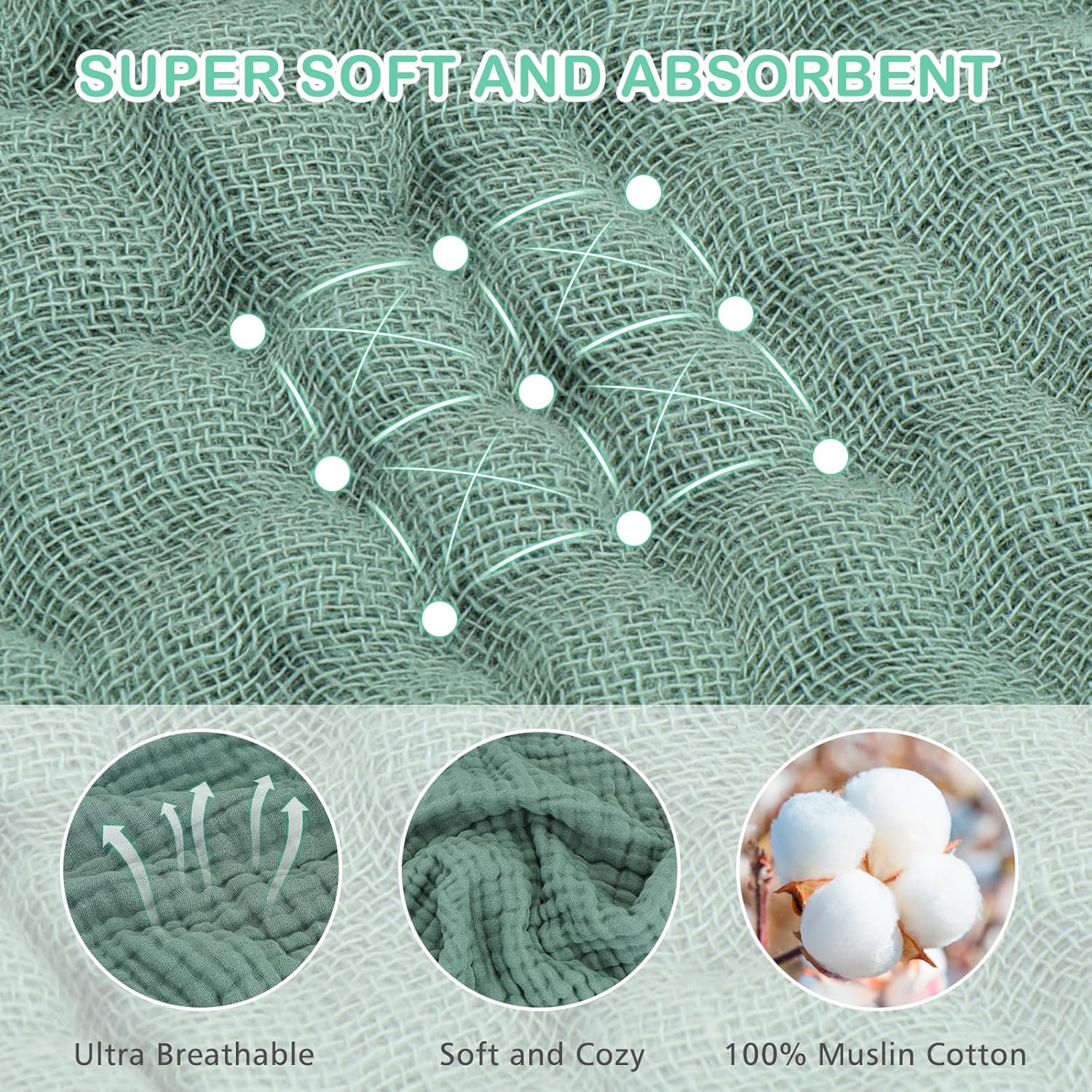 2 Pack Hooded Baby Towels, 100% Muslin Cotton Bath Towel for Babies, Newborn, Infant and Toddler, Absorbent Soft Baby Bath Towel with Hood, Boy and Girl Bath Essentials - Image 3