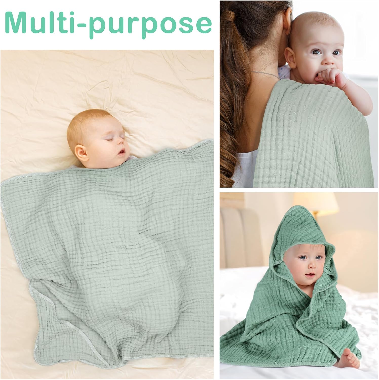 2 Pack Hooded Baby Towels, 100% Muslin Cotton Bath Towel for Babies, Newborn, Infant and Toddler, Absorbent Soft Baby Bath Towel with Hood, Boy and Girl Bath Essentials - Image 4