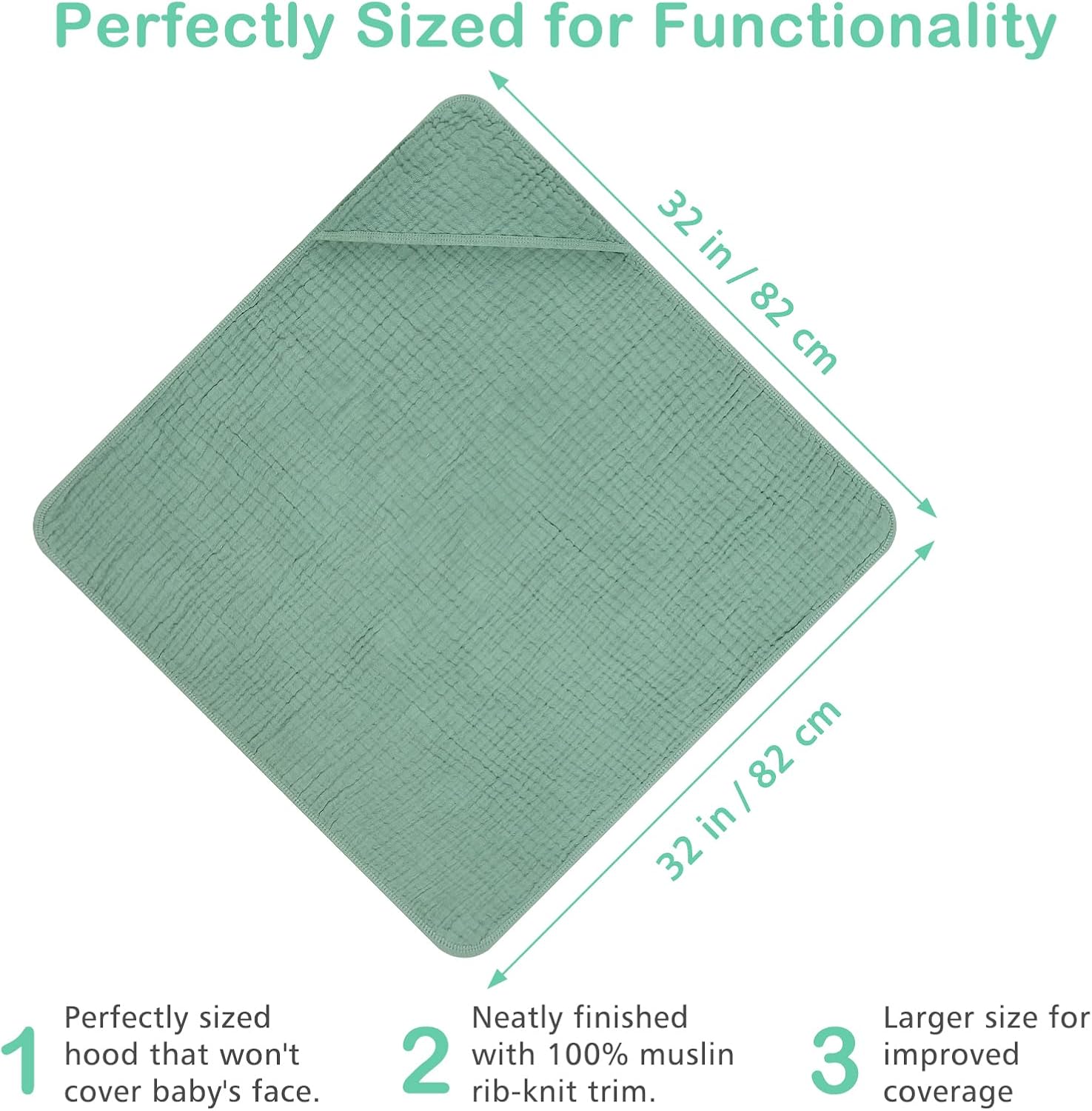 2 Pack Hooded Baby Towels, 100% Muslin Cotton Bath Towel for Babies, Newborn, Infant and Toddler, Absorbent Soft Baby Bath Towel with Hood, Boy and Girl Bath Essentials - Image 7