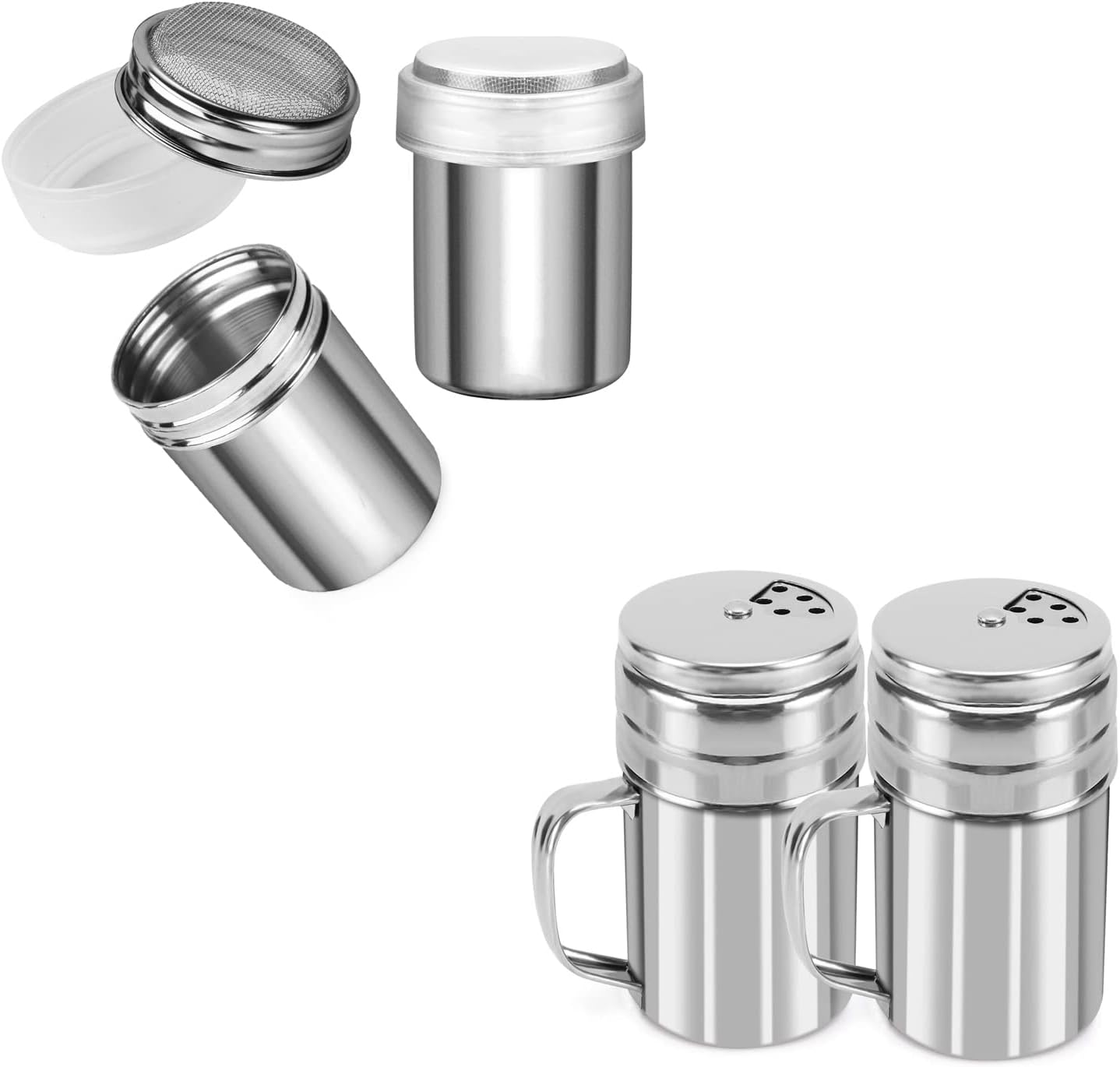 2pcs Powder Sugar Shakers+ 2pcs Salt and Pepper Shakers with Handle,Shakers For Cinnamon Sugar Pepper Powder Cocoa Flour Salt - Image 1