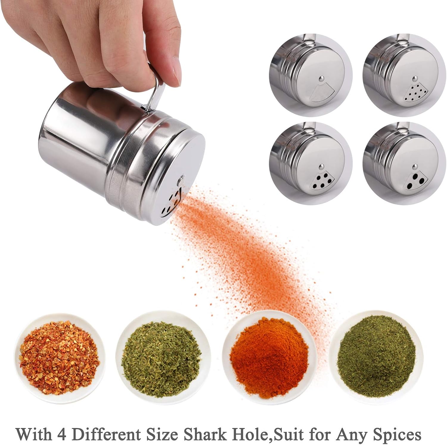 2pcs Powder Sugar Shakers+ 2pcs Salt and Pepper Shakers with Handle,Shakers For Cinnamon Sugar Pepper Powder Cocoa Flour Salt - Image 8