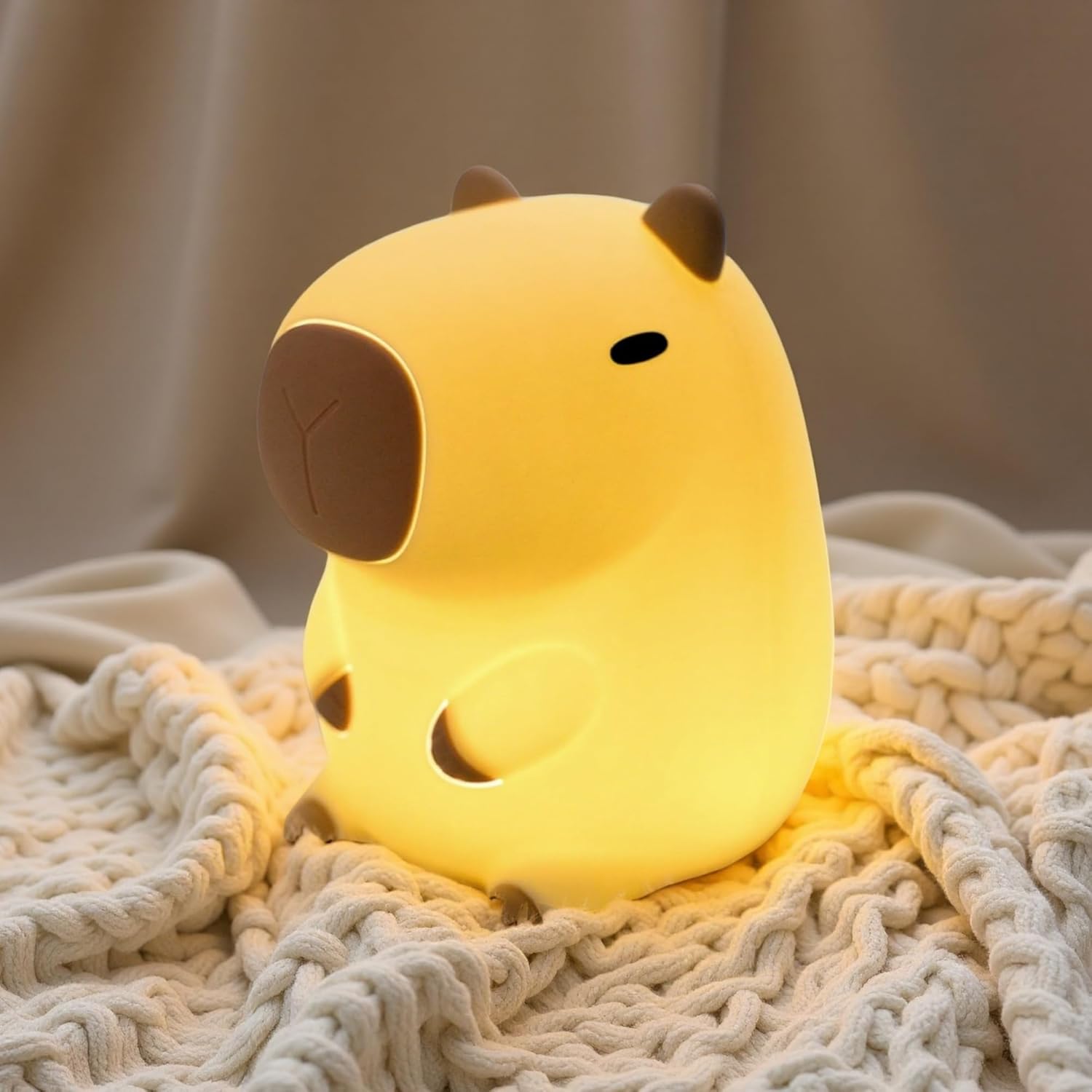 Capybara Night Light White Elephant Gifts - Rechargeable Silicone Touch Lamp, 2-Level Dimmable, 20-Min Timer, Safe Nursery Decor for Kids & Valentines Day Gifts - Image 1