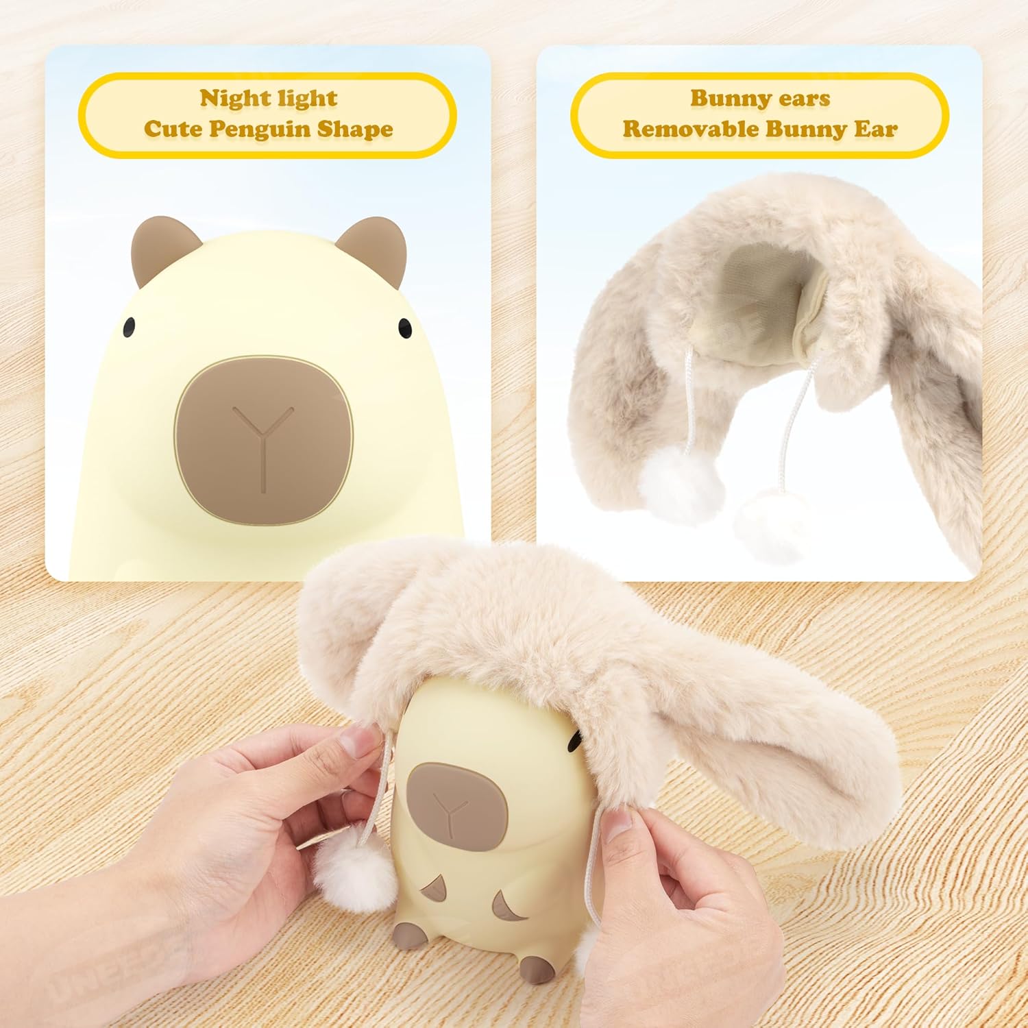 Capybara Night Light White Elephant Gifts - Rechargeable Silicone Touch Lamp, 2-Level Dimmable, 20-Min Timer, Safe Nursery Decor for Kids & Valentines Day Gifts - Image 2