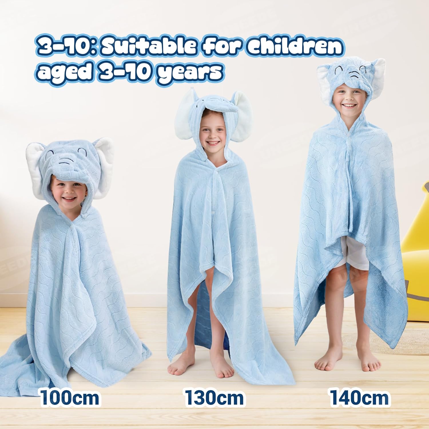 Blue Elephant Bath Hooded Towel for Kids,Extra Soft and Fast Drying Poncho for Toddlers Age 3-10,Kids Beach Hooded Towel Polyester Size 31 x 47 in,Machine Washable Poncho for Bath Beach Pool - Image 2
