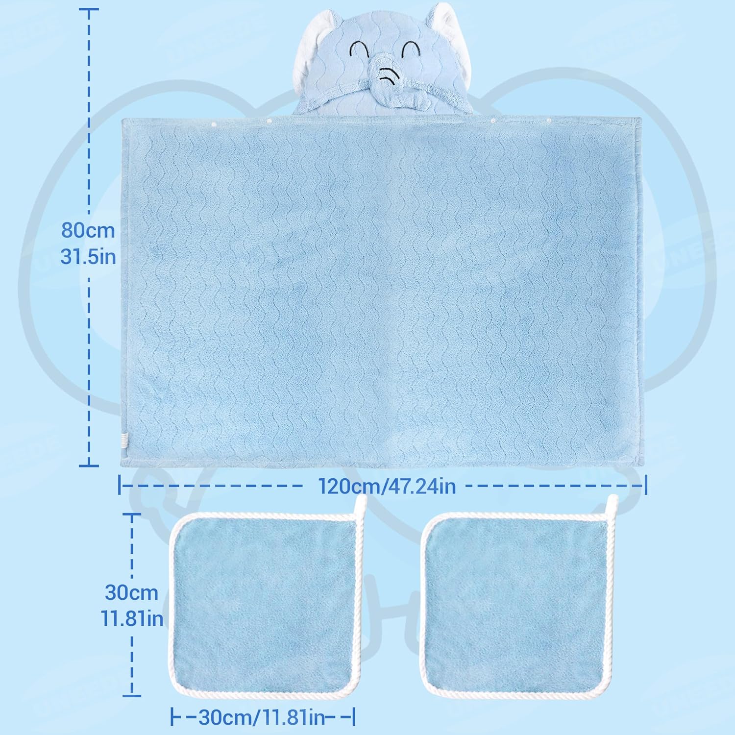 Blue Elephant Bath Hooded Towel for Kids,Extra Soft and Fast Drying Poncho for Toddlers Age 3-10,Kids Beach Hooded Towel Polyester Size 31 x 47 in,Machine Washable Poncho for Bath Beach Pool - Image 3