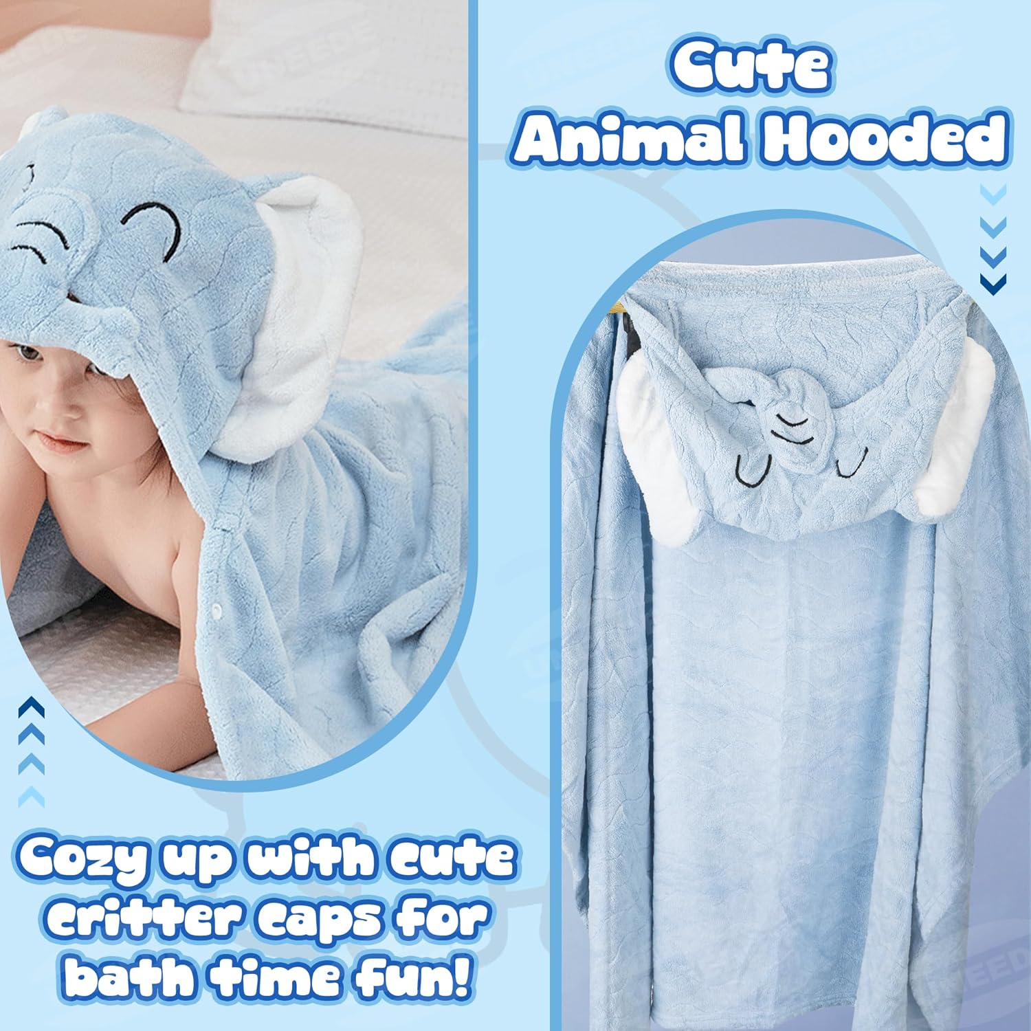 Blue Elephant Bath Hooded Towel for Kids,Extra Soft and Fast Drying Poncho for Toddlers Age 3-10,Kids Beach Hooded Towel Polyester Size 31 x 47 in,Machine Washable Poncho for Bath Beach Pool - Image 4