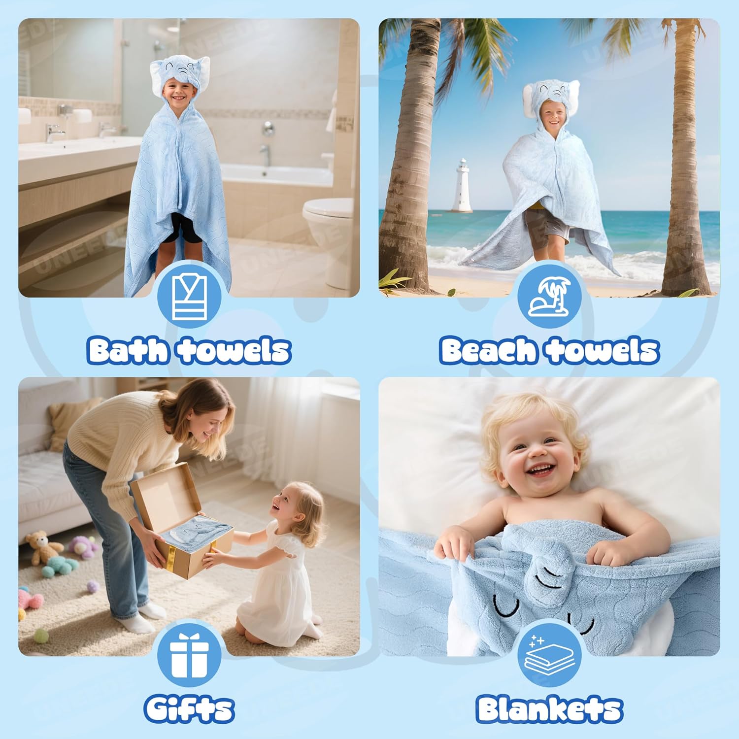Blue Elephant Bath Hooded Towel for Kids,Extra Soft and Fast Drying Poncho for Toddlers Age 3-10,Kids Beach Hooded Towel Polyester Size 31 x 47 in,Machine Washable Poncho for Bath Beach Pool - Image 8