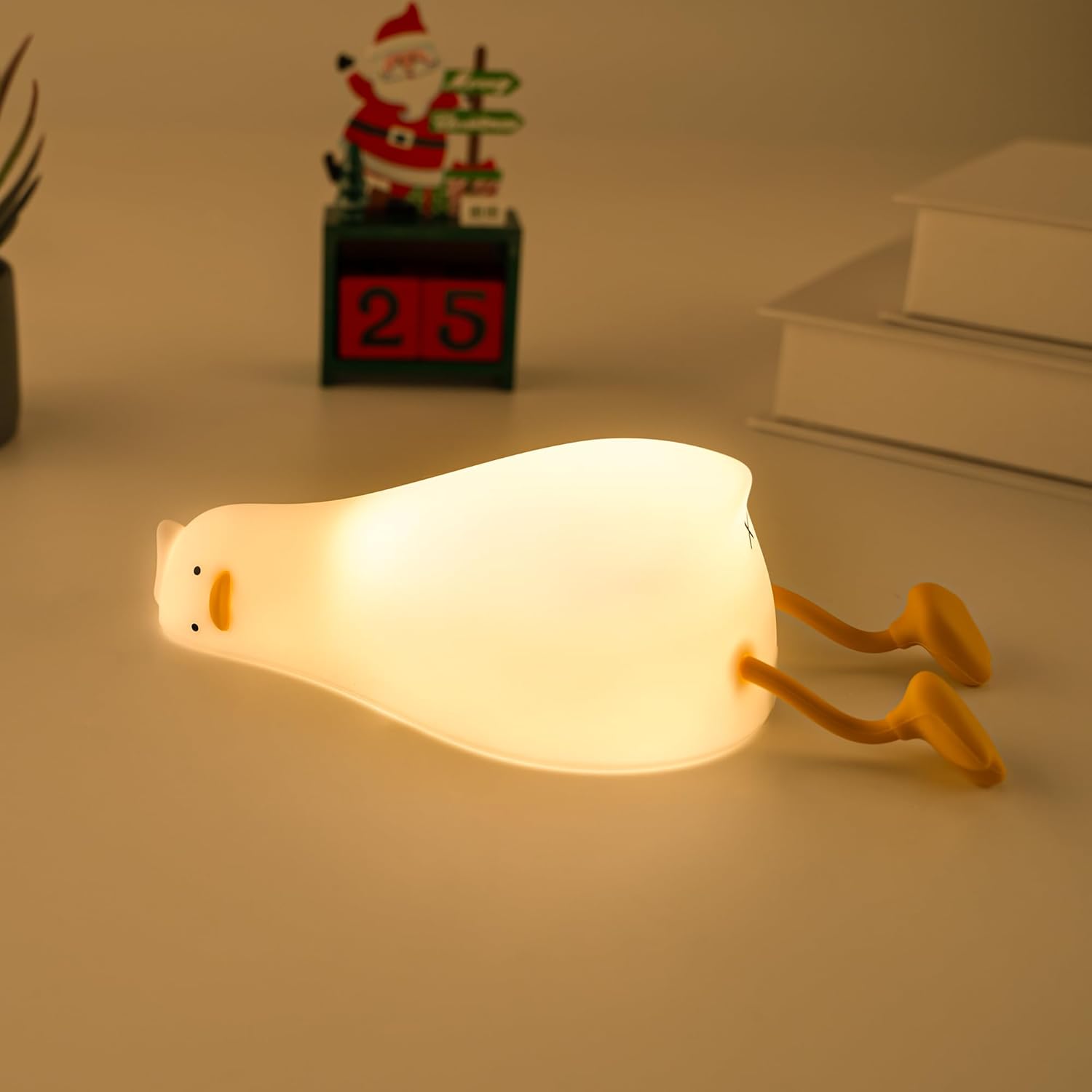 UENEEDE Lying Flat Duck Lamp, 3 Level Dimmable Rechargeable Silicone Night Light, Benson Duck Cute Squishy Touch Sensor Bedside Lamp for Nursery, Breastfeeding, Kids Room Decor - Image 1