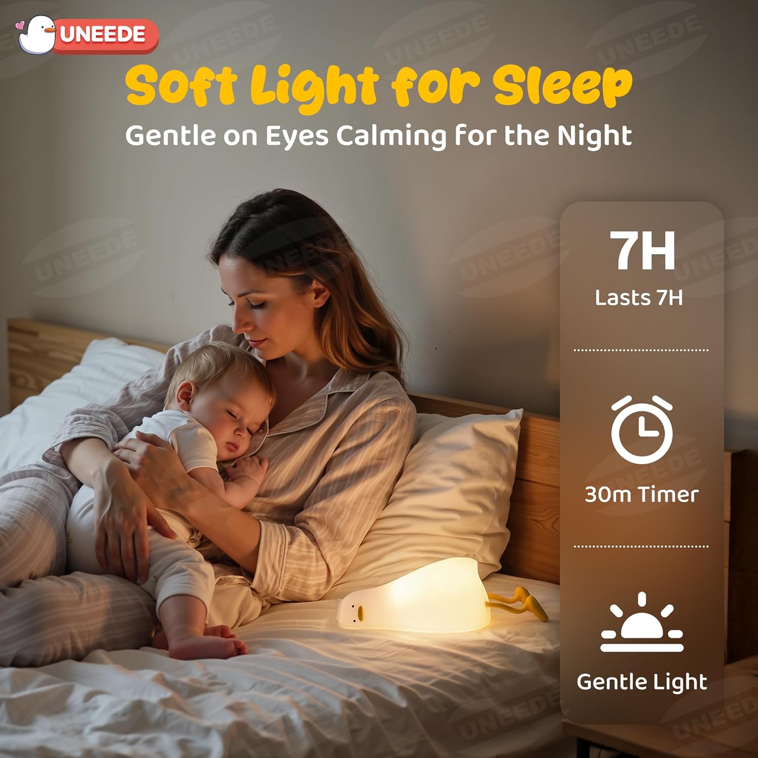 UENEEDE Lying Flat Duck Lamp, 3 Level Dimmable Rechargeable Silicone Night Light, Benson Duck Cute Squishy Touch Sensor Bedside Lamp for Nursery, Breastfeeding, Kids Room Decor - Image 3