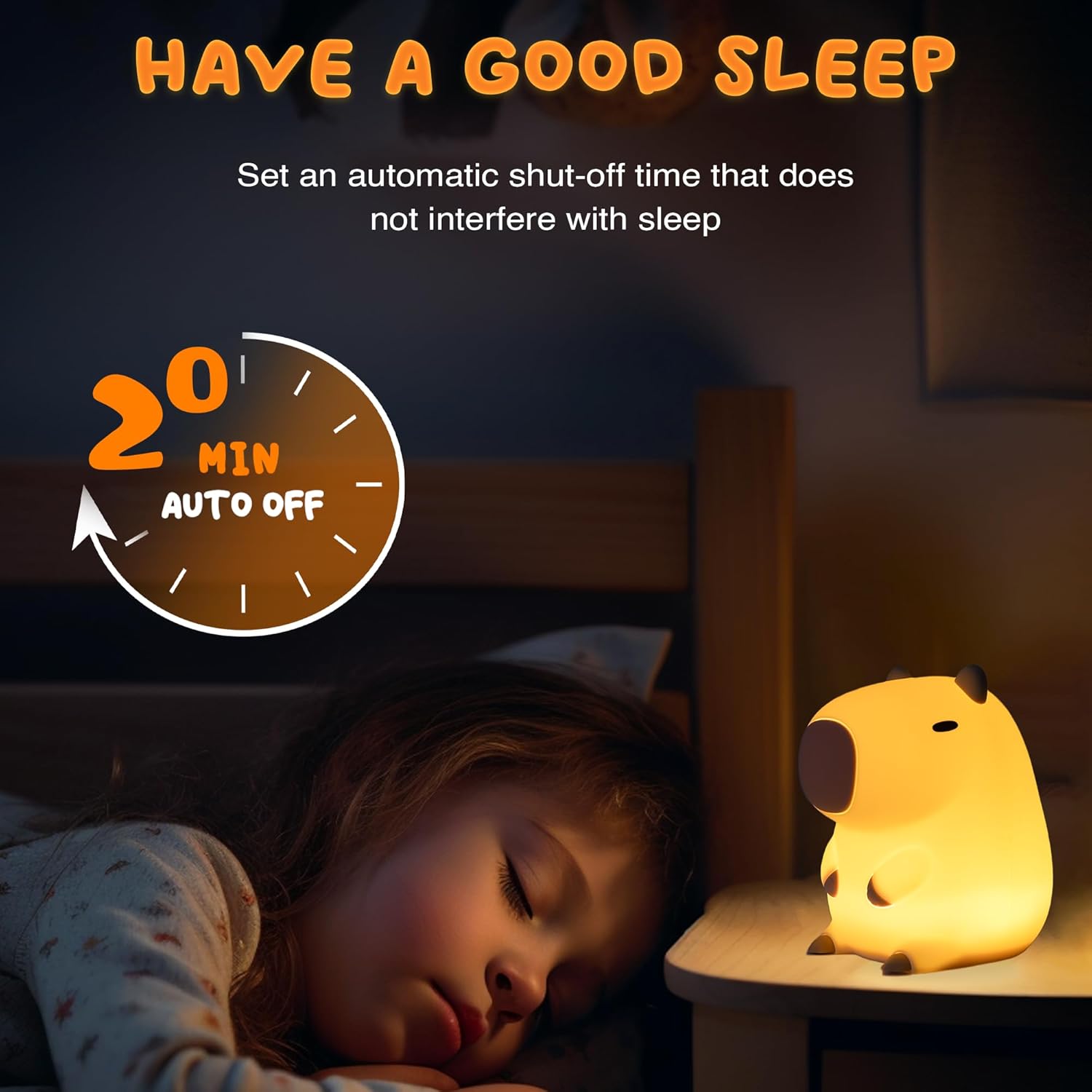 Cute Capybara Night Light and White Noise Sound Machine with Bluetooth Functionality for Bedroom Living Room Squishy Capybara Stuff Boys Girls Gifts(Black) - Image 6
