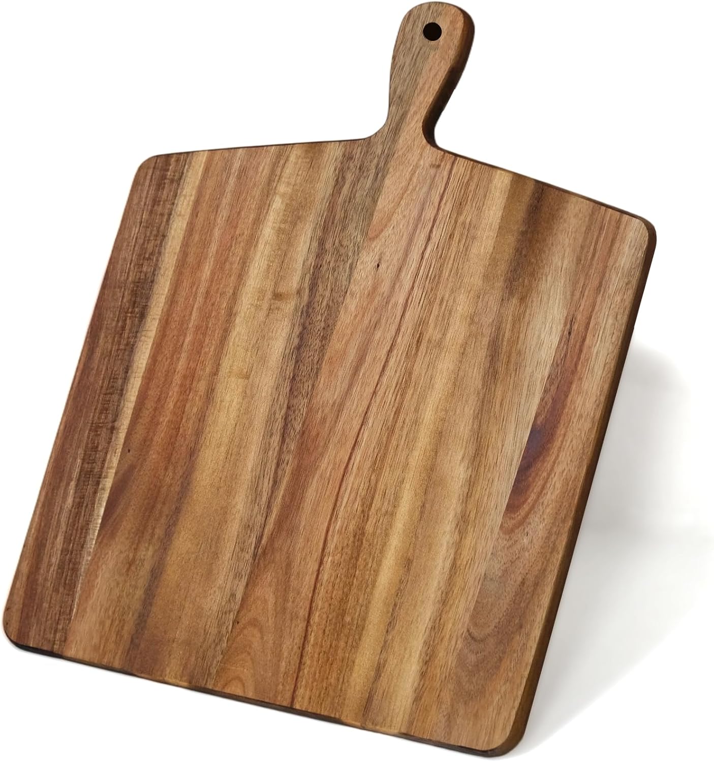 Acacia Wood Cutting Board with Handle, Wooden Chopping Board for Meat, Cheese, Bread & Vegetables, Decorative Charcuterie Serving Board for Kitchen Cooking, Pizza & Party Dining, 17