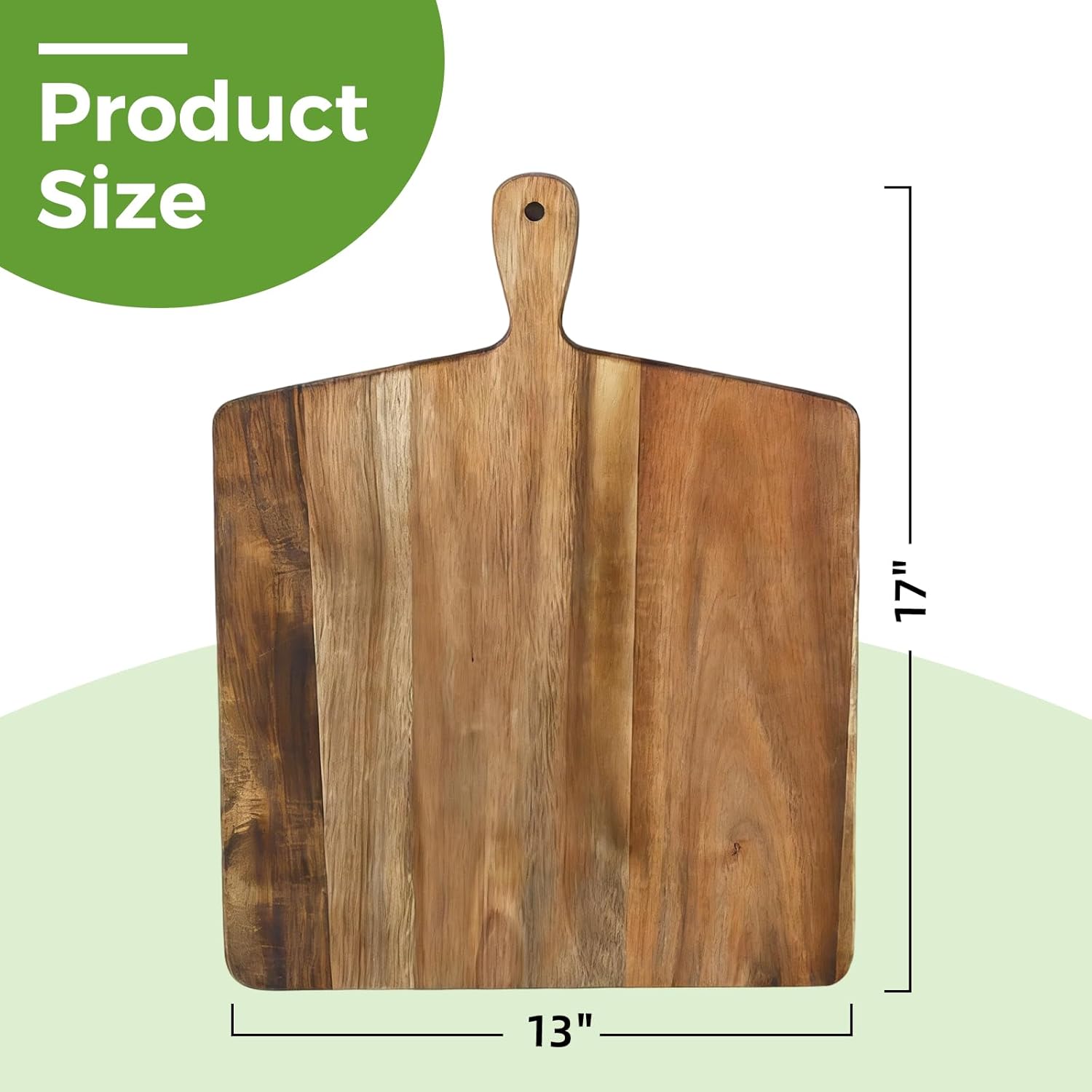 Acacia Wood Cutting Board with Handle, Wooden Chopping Board for Meat, Cheese, Bread & Vegetables, Decorative Charcuterie Serving Board for Kitchen Cooking, Pizza & Party Dining, 17