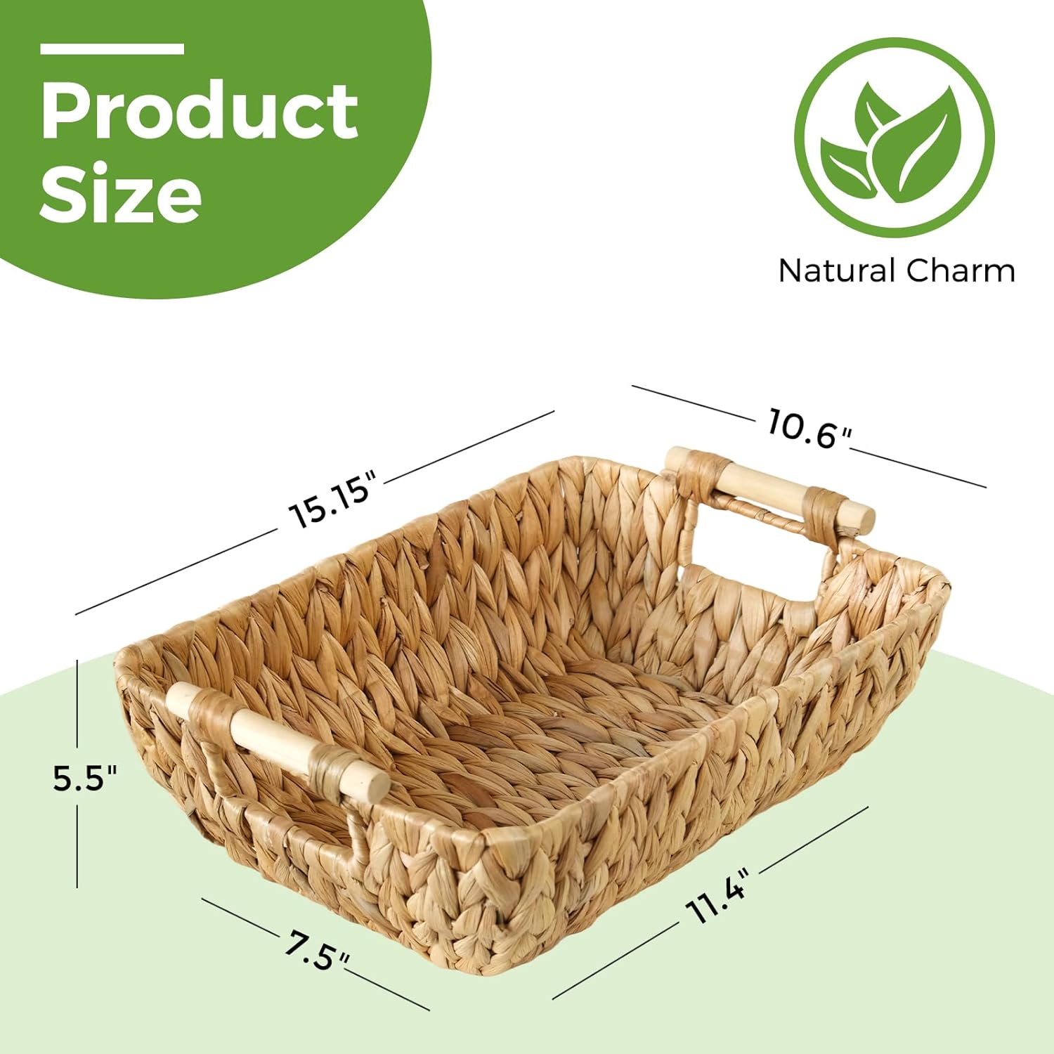 2 Pack Wicker Storage Baskets with Wooden Handles, Large Water Hyacinth Basket for Organizing Shelves, Natural Woven Storage Baskets for Snack, Gift - Image 4