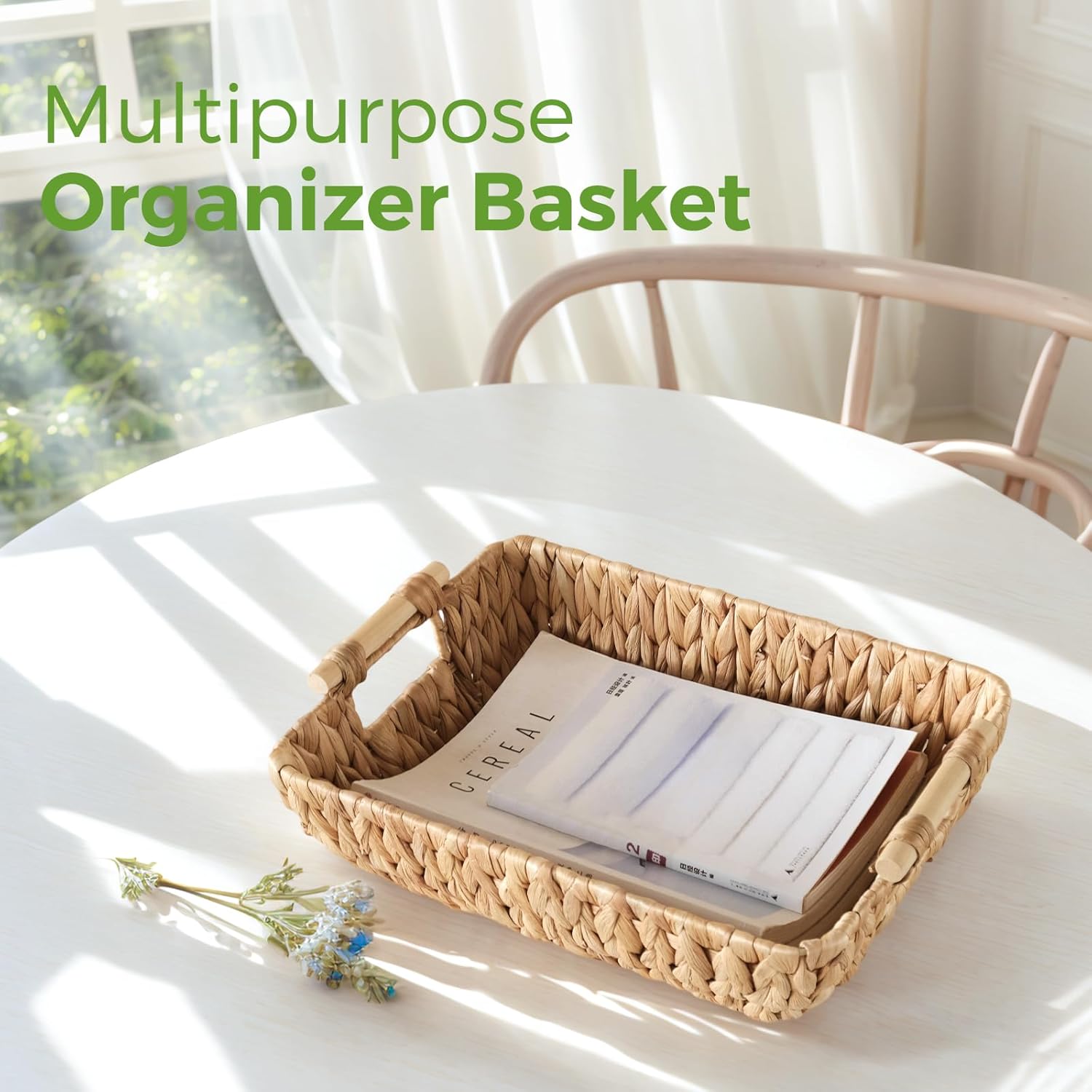 2 Pack Wicker Storage Baskets with Wooden Handles, Large Water Hyacinth Basket for Organizing Shelves, Natural Woven Storage Baskets for Snack, Gift - Image 7