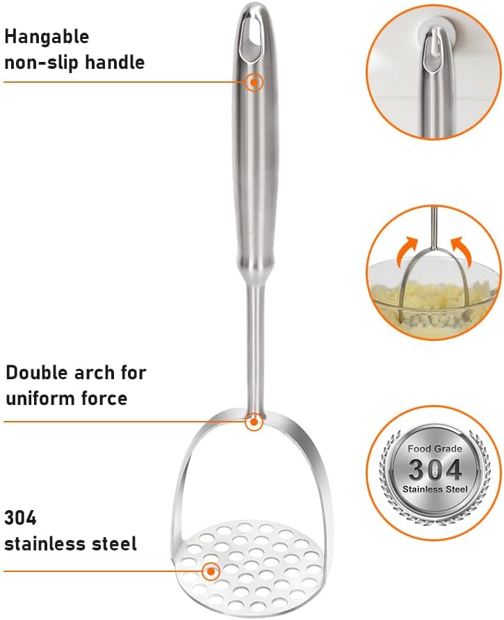 Potato Masher, Dual Arc for Easy, Labor-Saving Mashing, 304 Stainless Steel, Sturdy and Durable One-Piece Potato Press, Dishwasher Safe, for Potatoes and More - Image 3