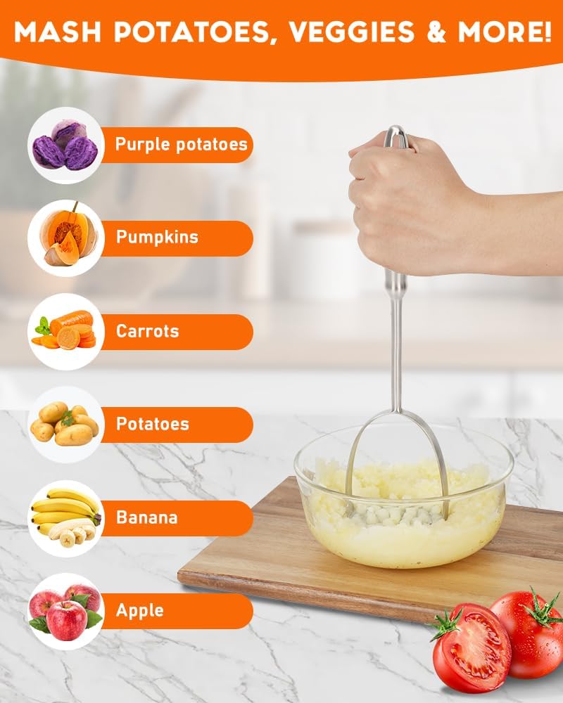 Potato Masher, Dual Arc for Easy, Labor-Saving Mashing, 304 Stainless Steel, Sturdy and Durable One-Piece Potato Press, Dishwasher Safe, for Potatoes and More - Image 4
