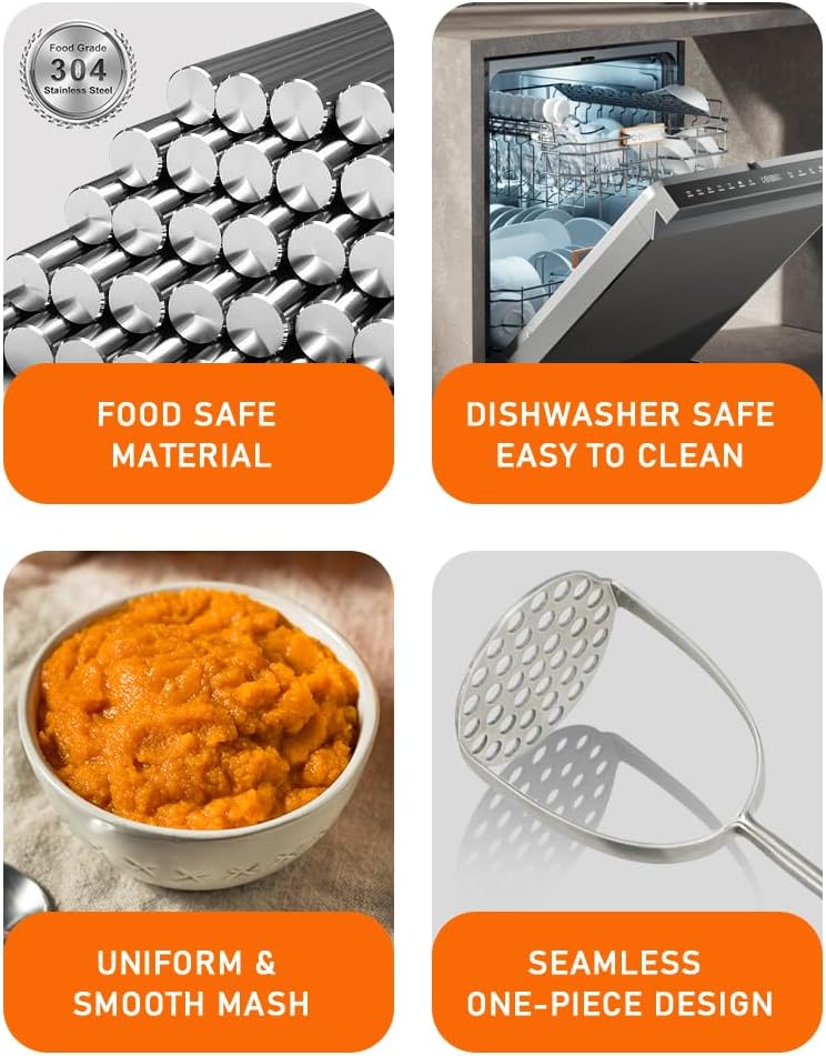 Potato Masher, Dual Arc for Easy, Labor-Saving Mashing, 304 Stainless Steel, Sturdy and Durable One-Piece Potato Press, Dishwasher Safe, for Potatoes and More - Image 5