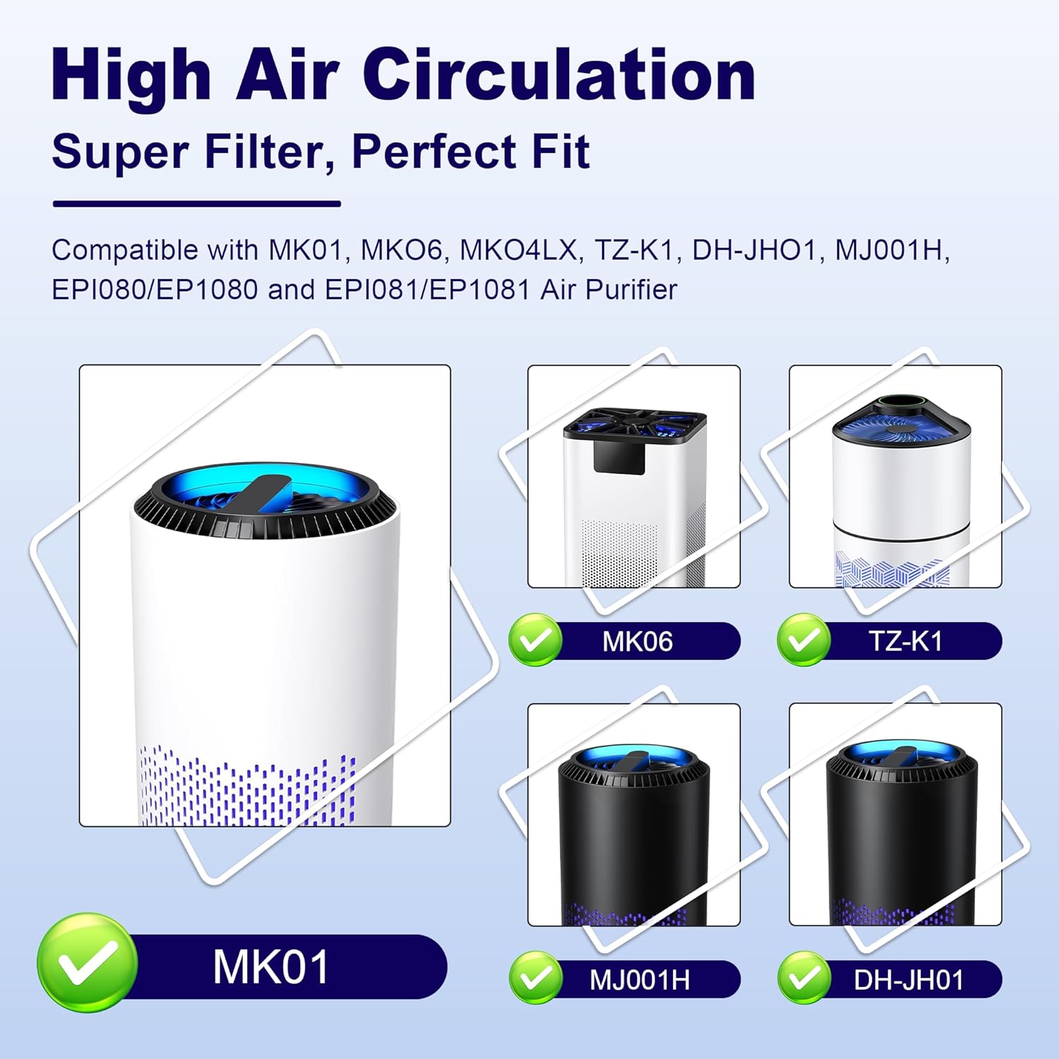 MK01 & MK06 True HEPA Filter Replacement Compatible with Aroeve MK01, MK06, ToLife TZ-K1 and Kloudi DH-JH01 Air Purifier, Standard Version, Blue, 2 Pack - Image 2