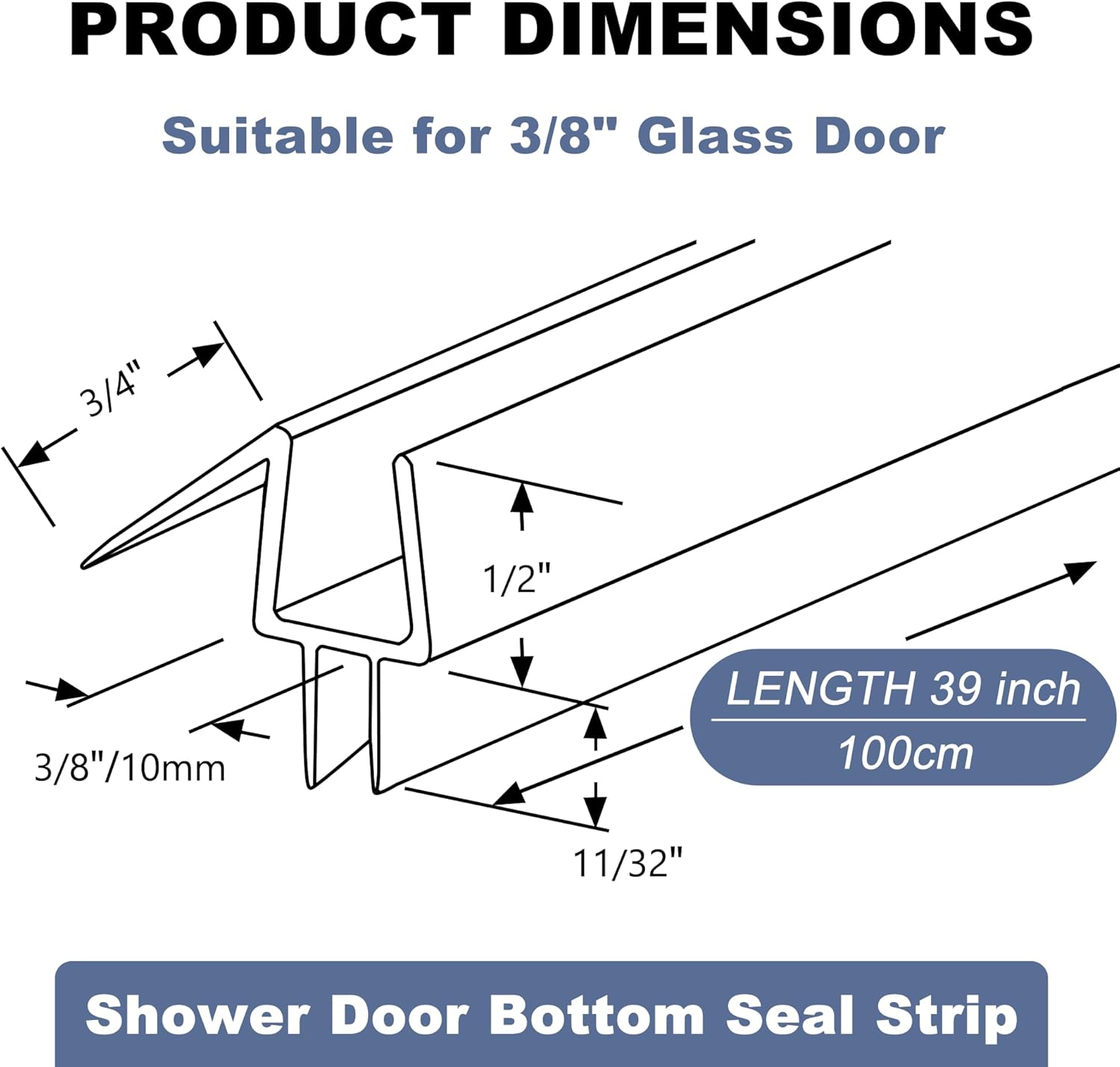 4-Pack Frameless Shower Door Bottom Seal for 3/8 Inch Thick Glass Doors – Stop Shower Leaks and Create a Water Barrier (3/8” x 39”) - Image 2
