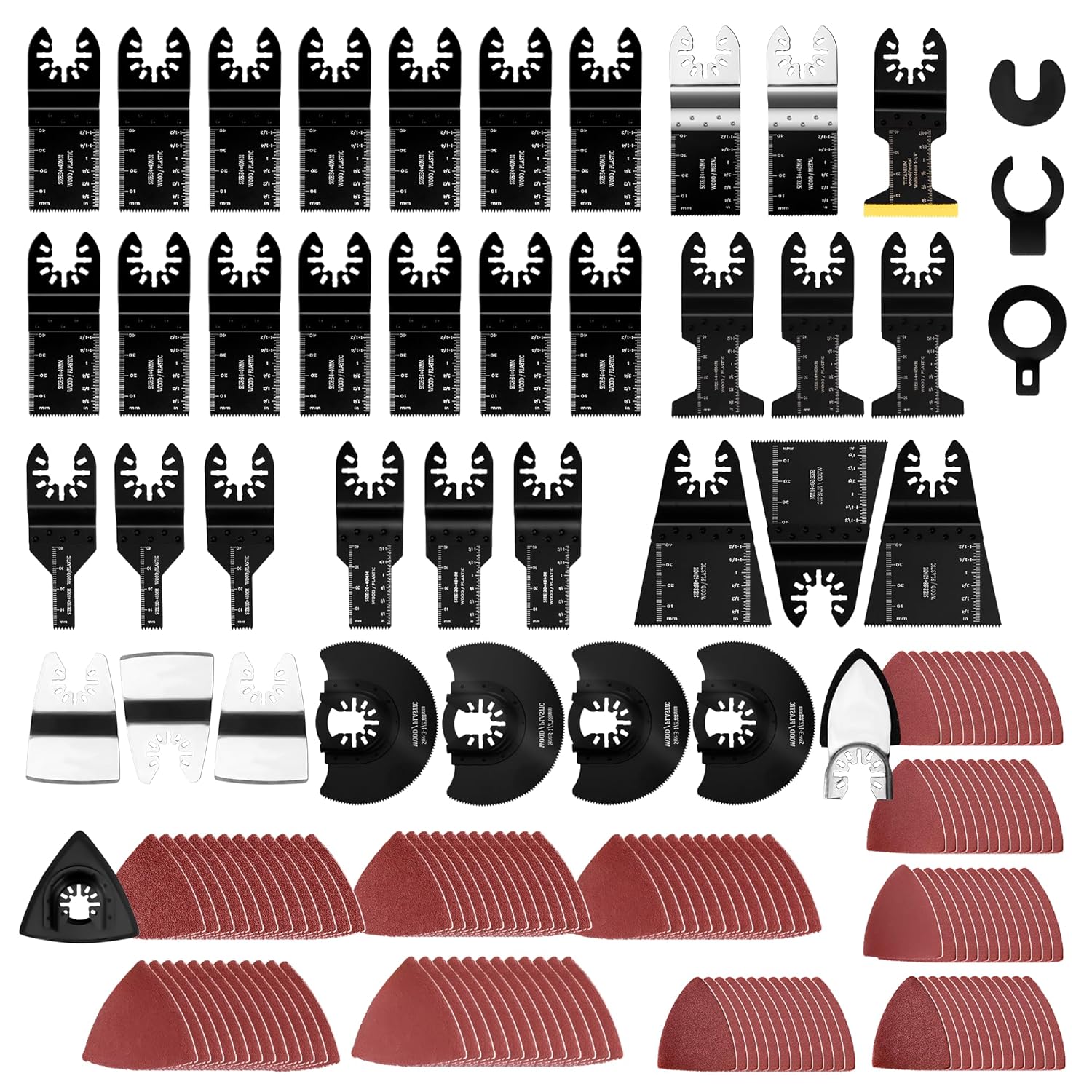 159 PCS Oscillating Saw Blades with Sandpaper, Universal Titanium Multitool Blades for Wood/Plastics/Metal, Quick Release Multi Tool Kits Compatible with Dewalt, Ridgid, Ryobi, Rockwell - Image 1