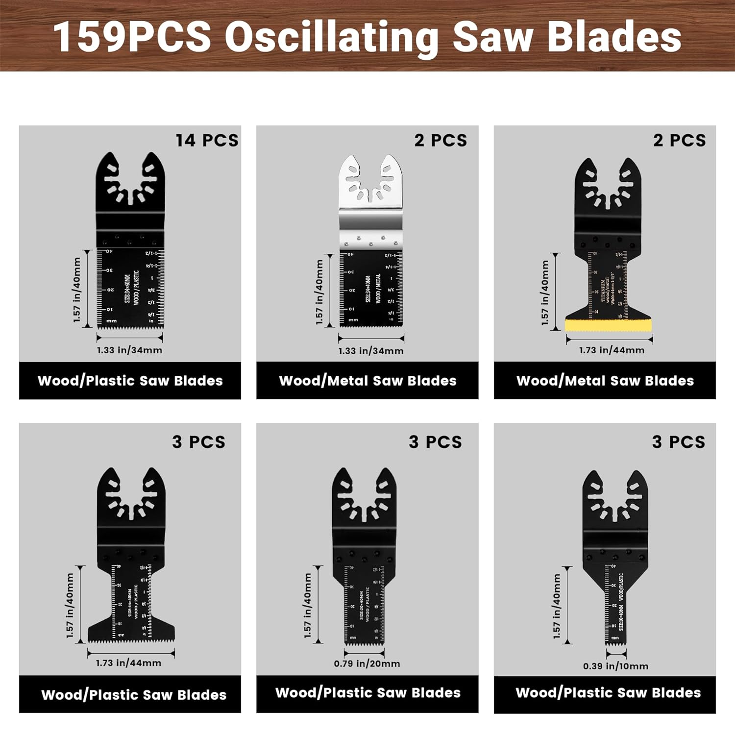 159 PCS Oscillating Saw Blades with Sandpaper, Universal Titanium Multitool Blades for Wood/Plastics/Metal, Quick Release Multi Tool Kits Compatible with Dewalt, Ridgid, Ryobi, Rockwell - Image 2