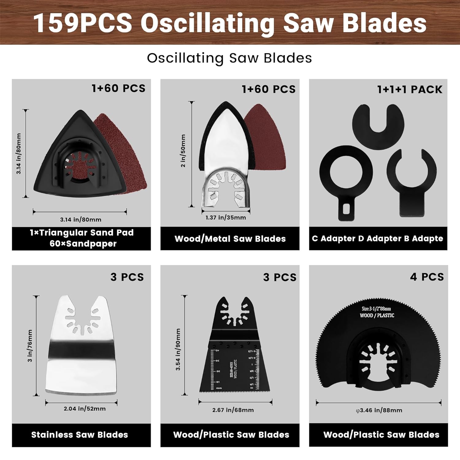 159 PCS Oscillating Saw Blades with Sandpaper, Universal Titanium Multitool Blades for Wood/Plastics/Metal, Quick Release Multi Tool Kits Compatible with Dewalt, Ridgid, Ryobi, Rockwell - Image 3