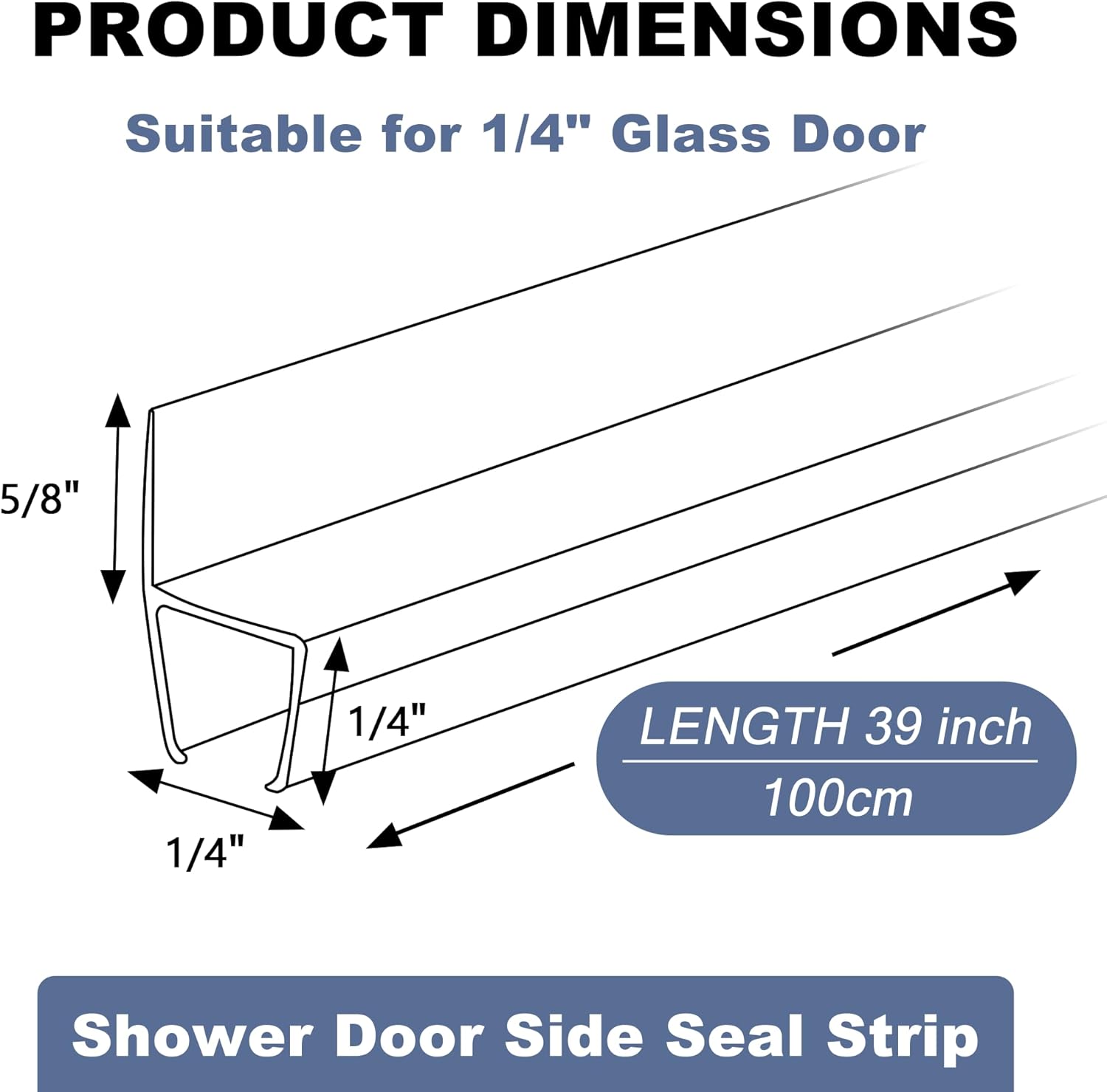 Frameless Shower Door Seal Set for 1/4 Inch Glass Doors - 2-Pack Bottom Seal and 2-Pack Side – Stop Shower Leaks and Create a Water Barrier (1/4” x 39”) - Image 3