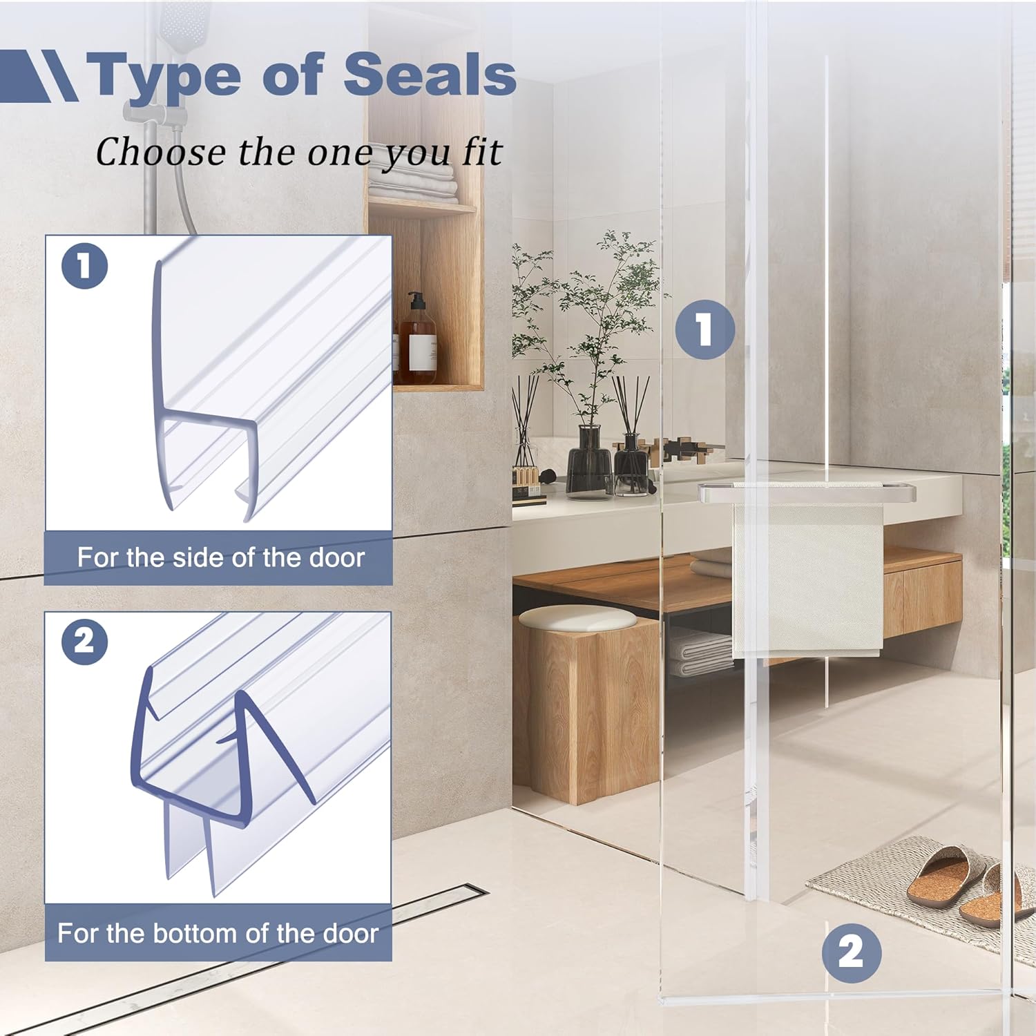 Frameless Shower Door Seal Set for 1/4 Inch Glass Doors - 2-Pack Bottom Seal and 2-Pack Side – Stop Shower Leaks and Create a Water Barrier (1/4” x 39”) - Image 6