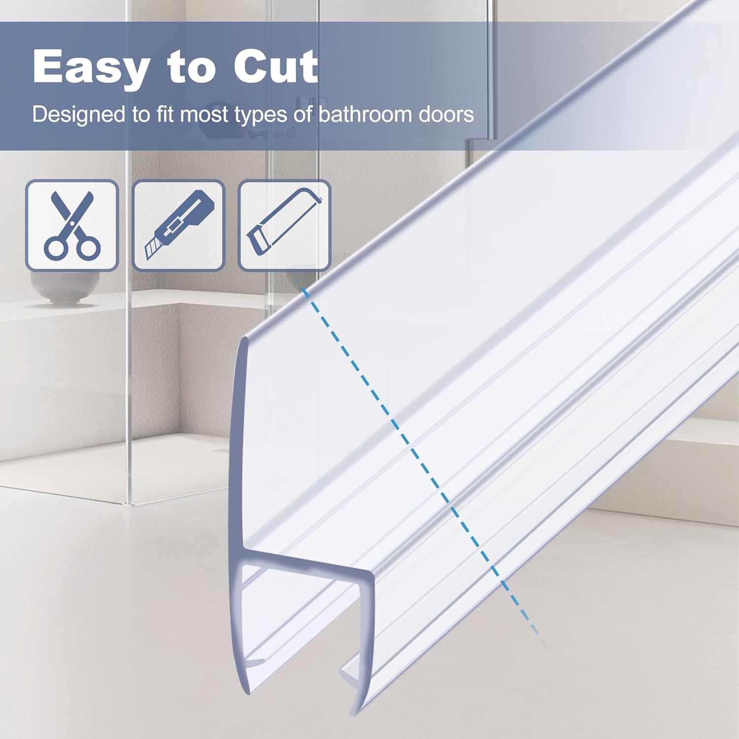 Frameless Shower Door Seal Set for 1/4 Inch Glass Doors - 2-Pack Bottom Seal and 2-Pack Side – Stop Shower Leaks and Create a Water Barrier (1/4” x 39”) - Image 8