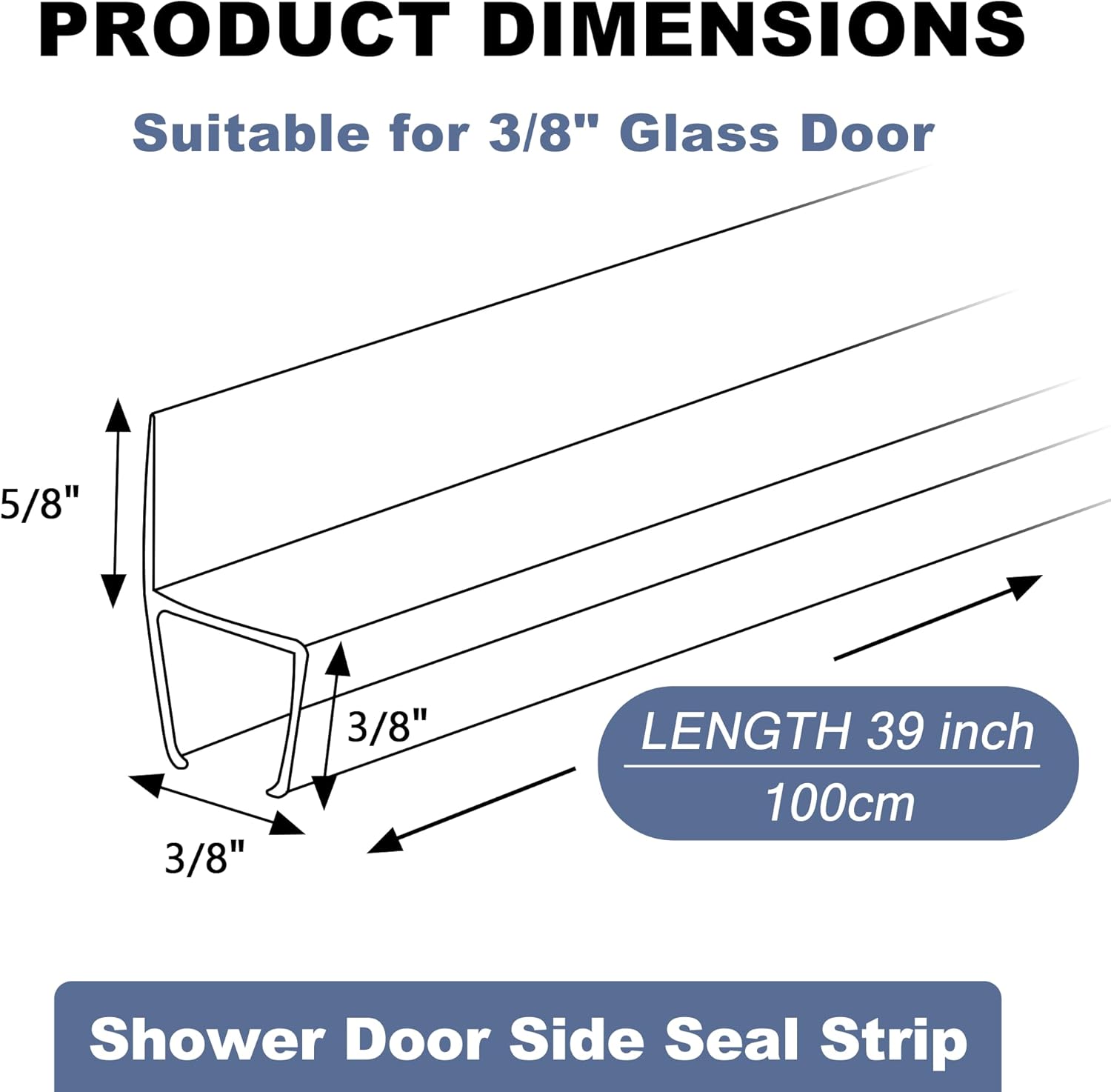 4-Pack Frameless Shower Door Side Seal for 3/8 Inch Thick Glass Doors – Stop Shower Leaks and Create a Water Barrier (3/8” x 39”) - Image 2